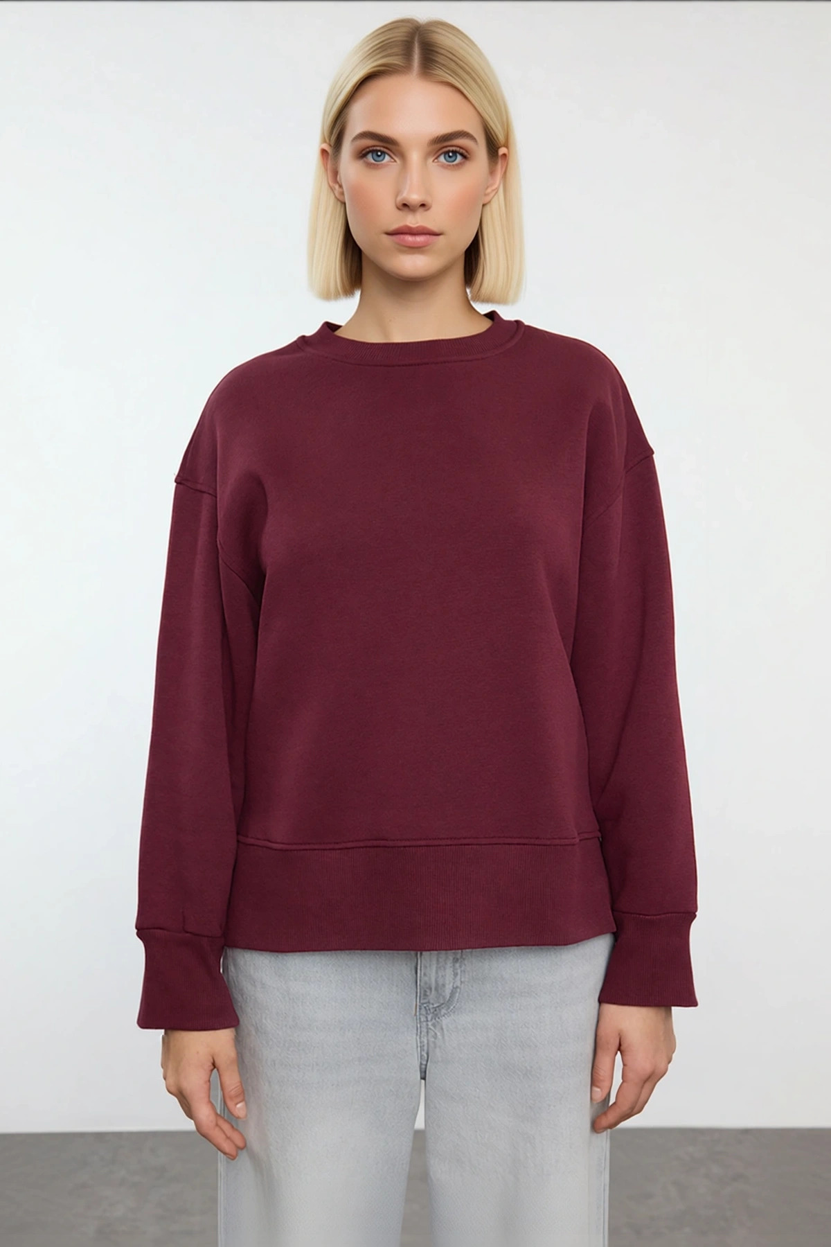 Kadın Bisiklet Yaka Düşük Kol Regular Kalıp Sweatshirt Fonksiyonel Dayanıklı Kaliteli Spor