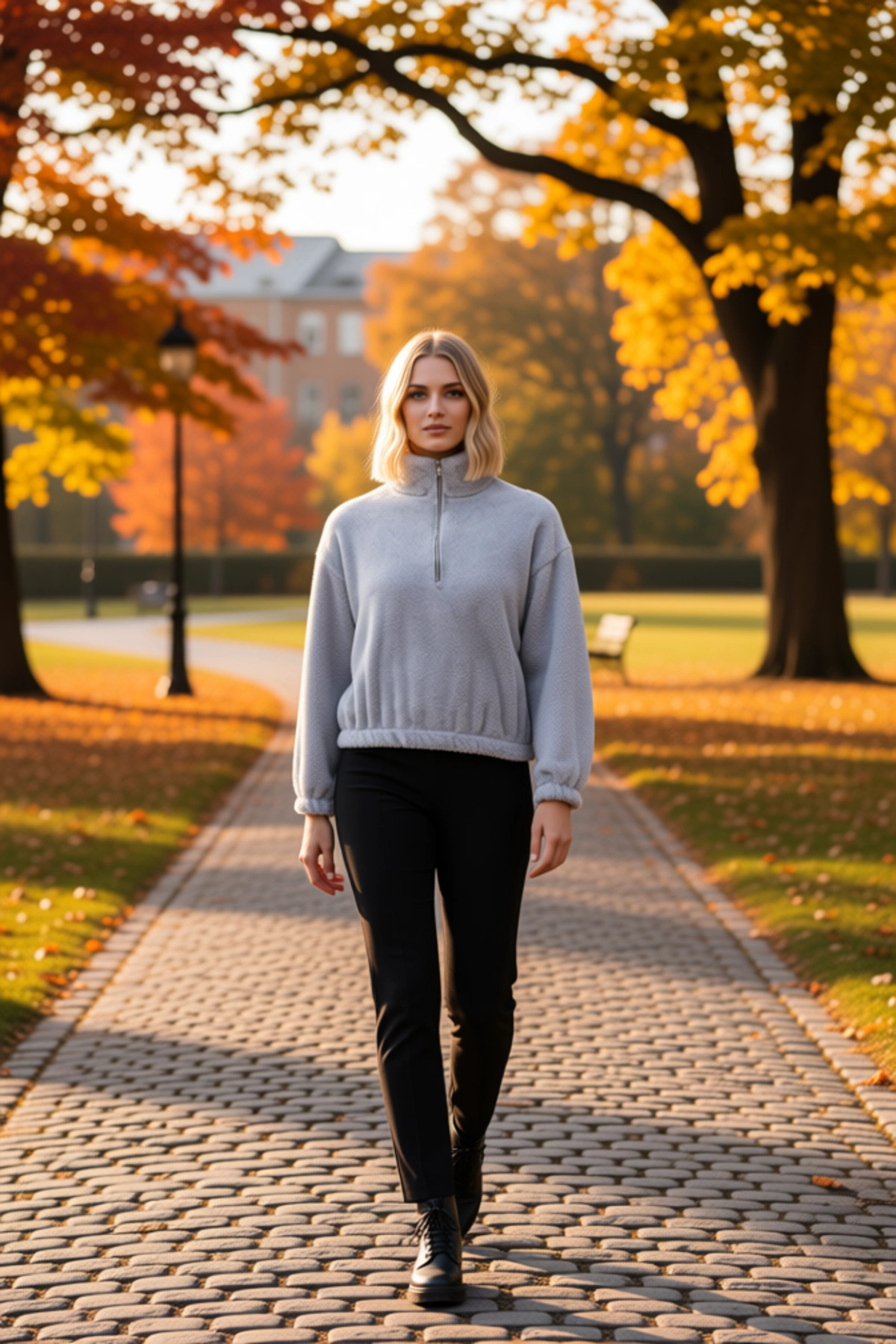 Kadın Dik Yaka Düşük Kol Fermuarlı Peluş Sweatshirt Fonksiyonel Dayanıklı Kaliteli Estetik