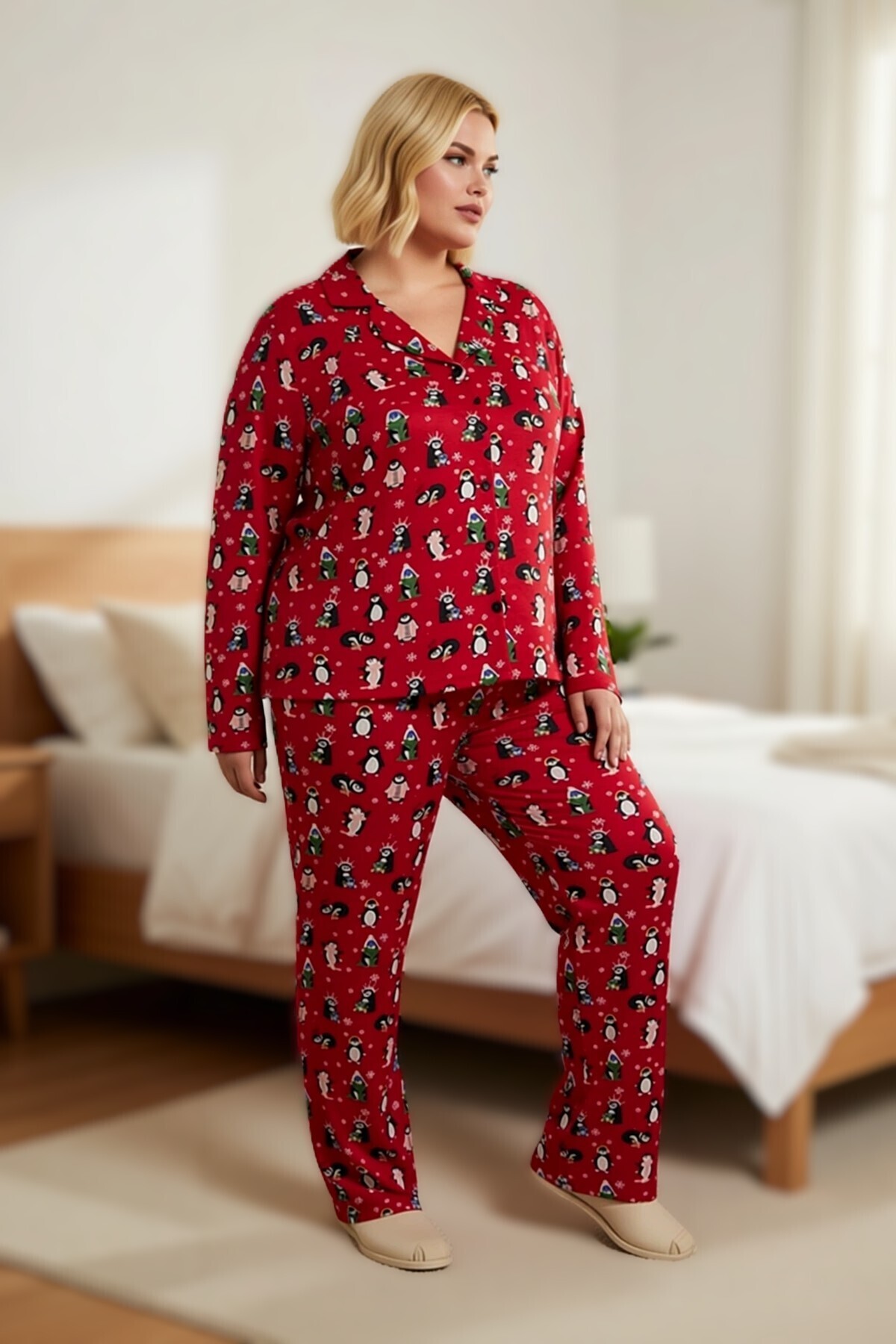 Kadın Gömlek Yaka Standart Kol Regular Kalıp Pijama Takımı Fonksiyonel Kaliteli %100 Pamuk