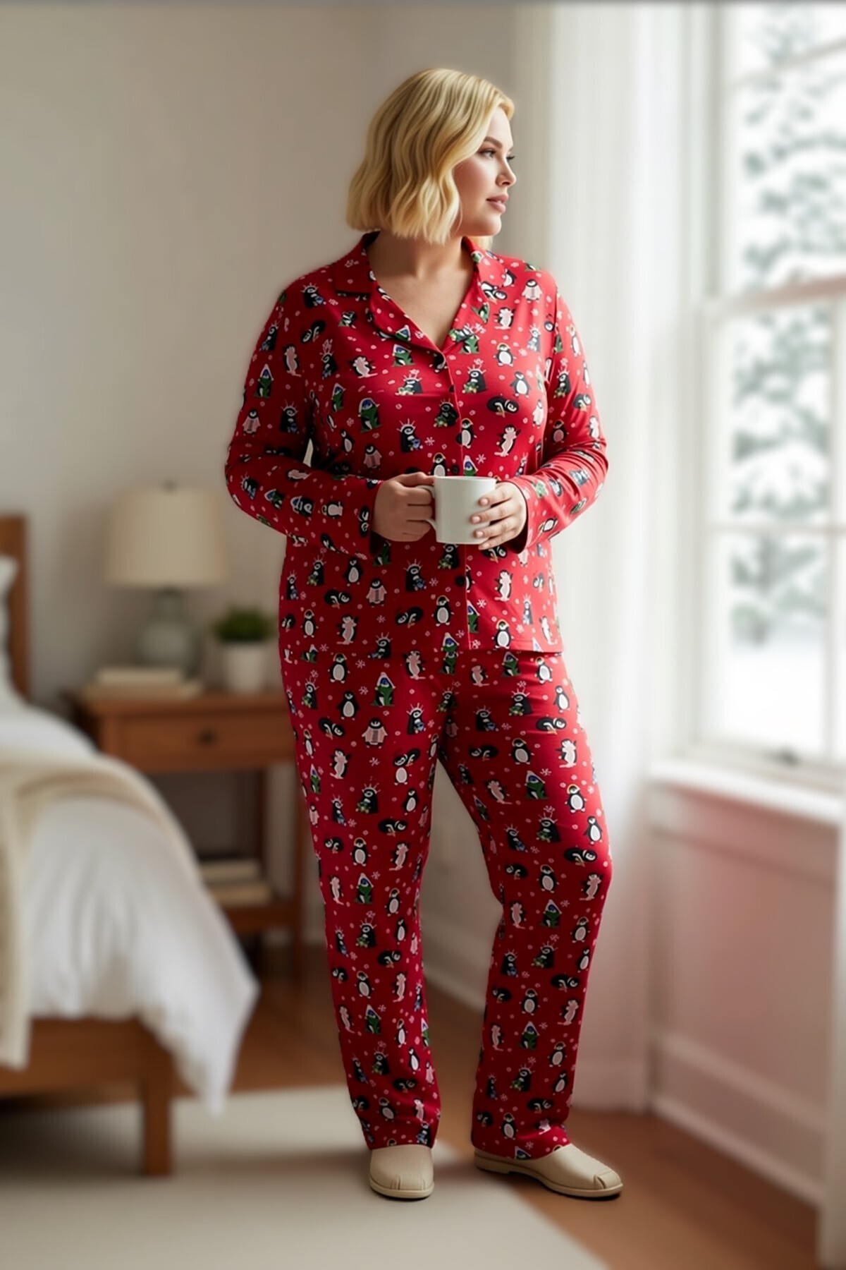 Kadın Gömlek Yaka Standart Kol Regular Kalıp Pijama Takımı Fonksiyonel Kaliteli %100 Pamuk