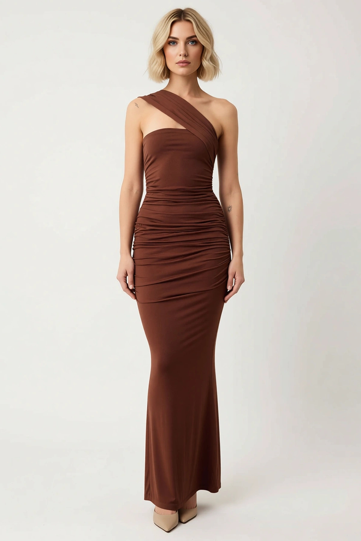 Kadın Fular Yaka Kolsuz Bodycon Kalıp Maxi Elbise Fonksiyonel Dayanıklı Şık