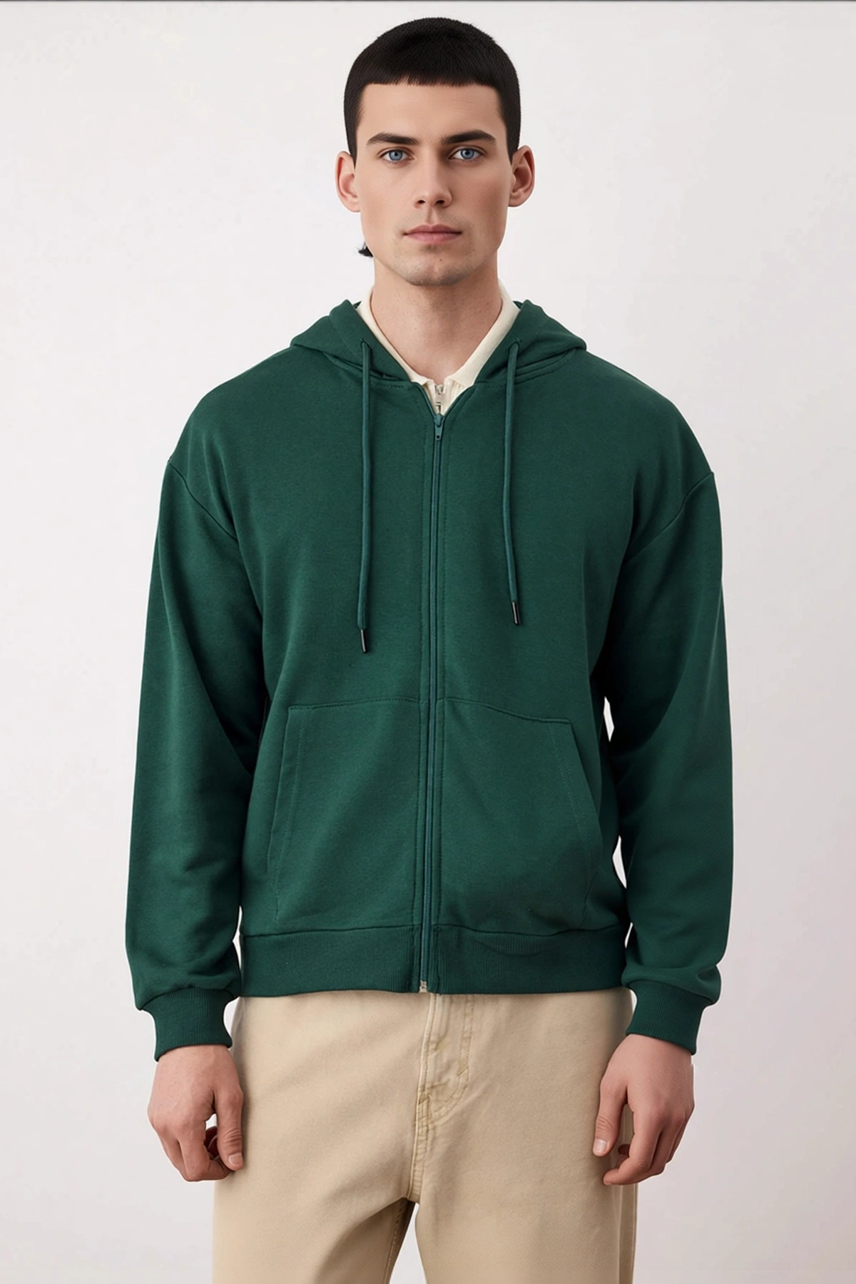 Erkek Kapüşonlu Düşük Kol Fermuarlı Oversize Kalıp Sweatshirt Fonksiyonel Dayanıklı Modern