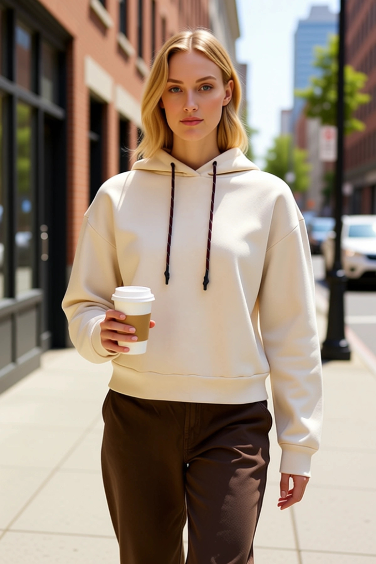 Alternative view of Kadın Kapüşonlu Düşük Kol 0 Pamuklu Örme Sweatshirt Fonksiyonel Dayanıklı Kaliteli Spor