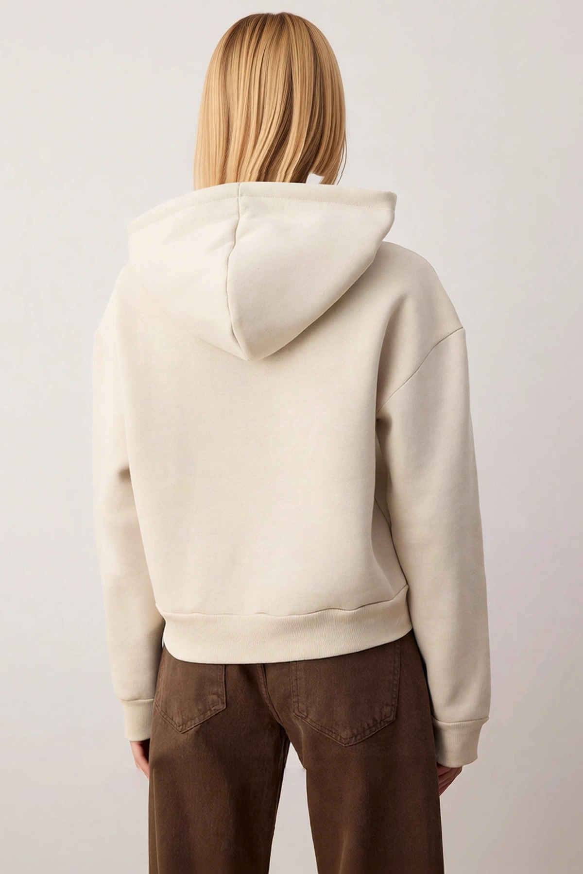 Kadın Kapüşonlu Düşük Kol %100 Pamuklu Örme Sweatshirt Fonksiyonel Dayanıklı Kaliteli Spor