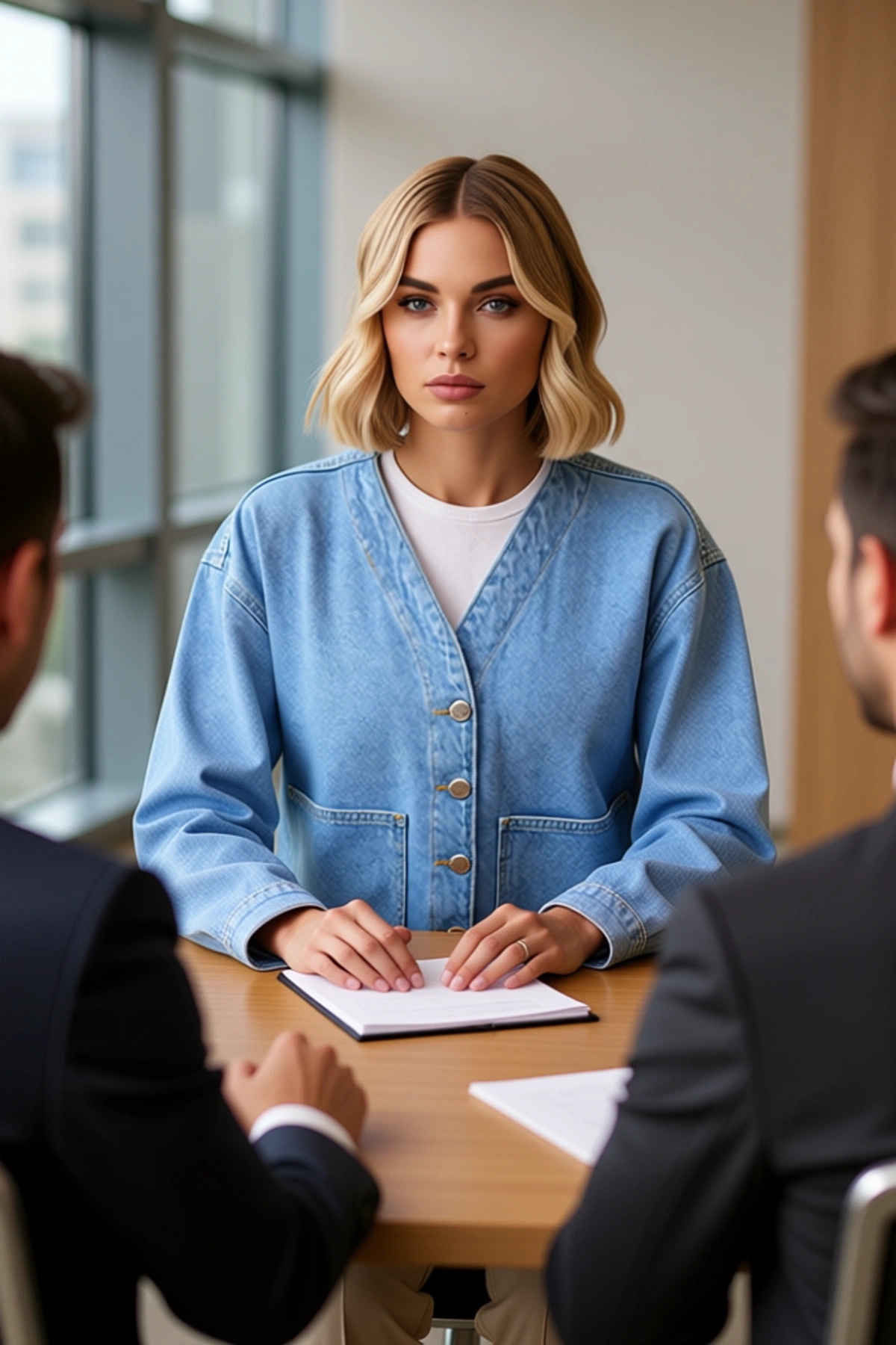 Kadın V Yaka Düşük Kol Uzun Kollu Oversize Kalıp %100 Pamuk Denim Ceket Fonksiyonel Modern