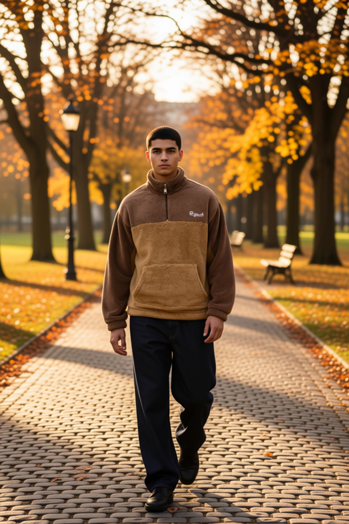 Erkek Dik Yaka Standart Kol Renk Bloklu Peluş Sweatshirt Fonksiyonel Dayanıklı Kaliteli Şık