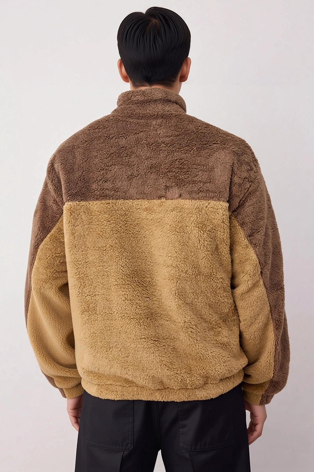 Erkek Dik Yaka Standart Kol Renk Bloklu Peluş Sweatshirt Fonksiyonel Dayanıklı Kaliteli Şık