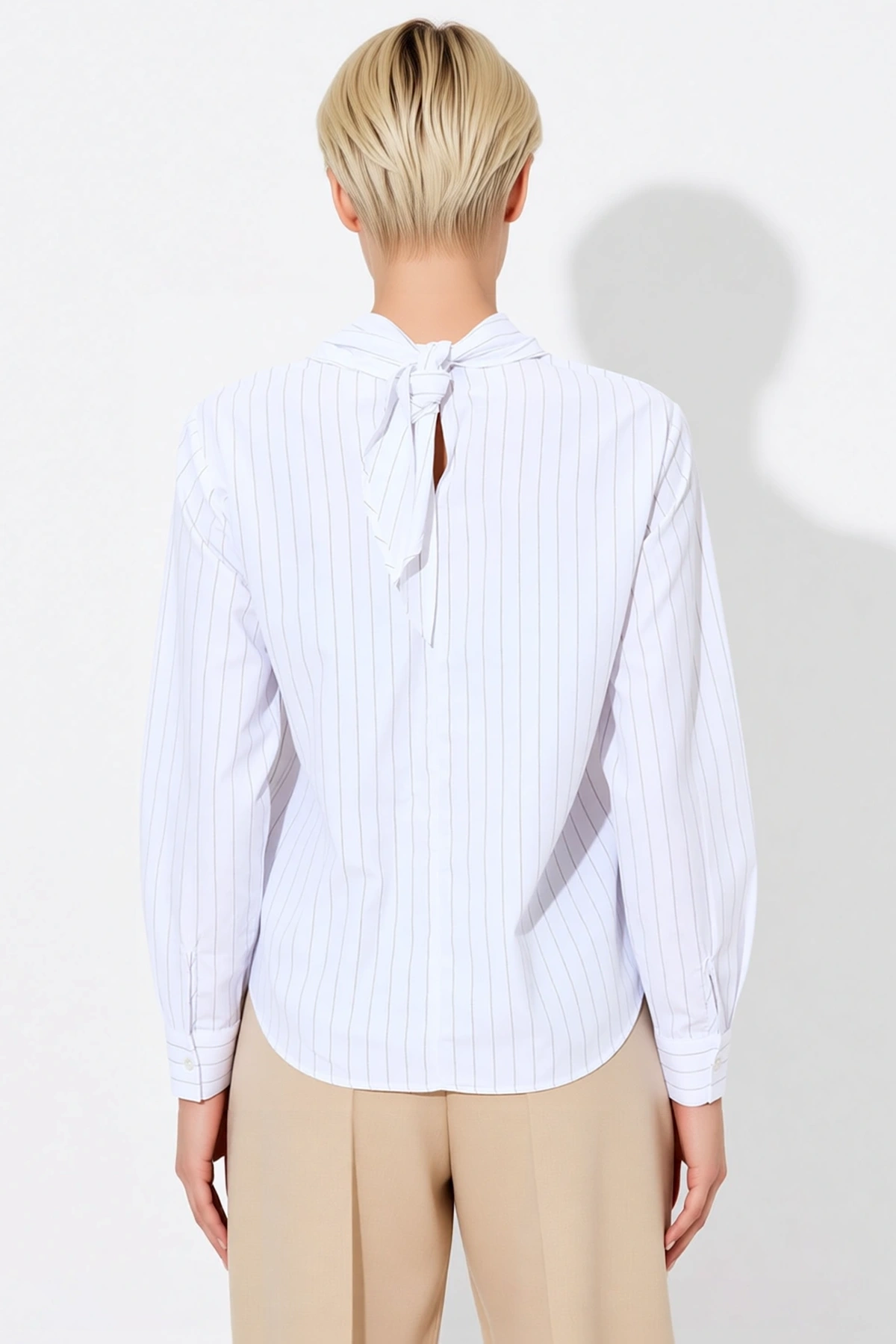 Kadın Bluz Şal Yaka Uzun Kol Çizgili Dokuma Kumaş Regular Kalıp Casual Günlük Stil Estetik