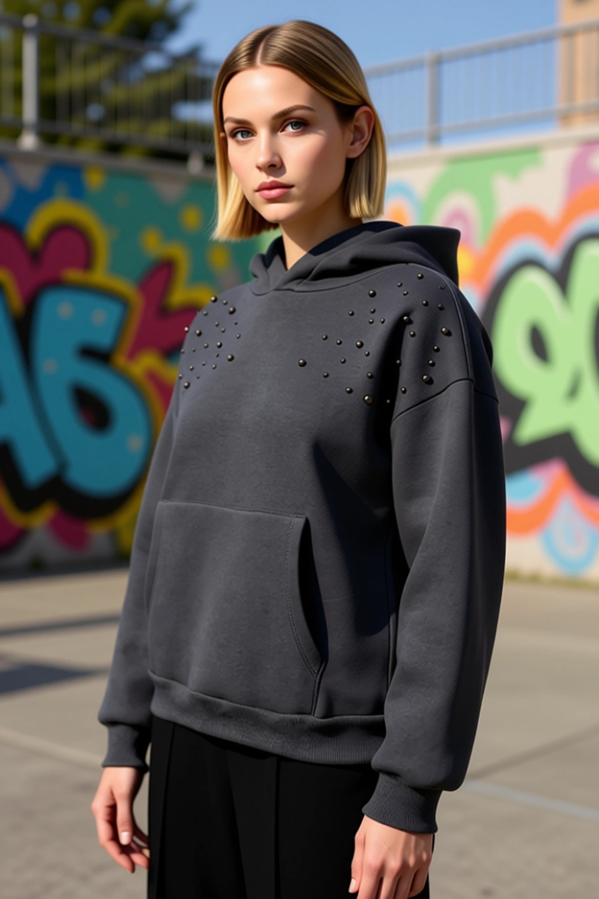 Kadın Kapüşonlu Düşük Kol Uzun Kollu Relaxed Kalıp Sweatshirt Fonksiyonel Dayanıklı Modern