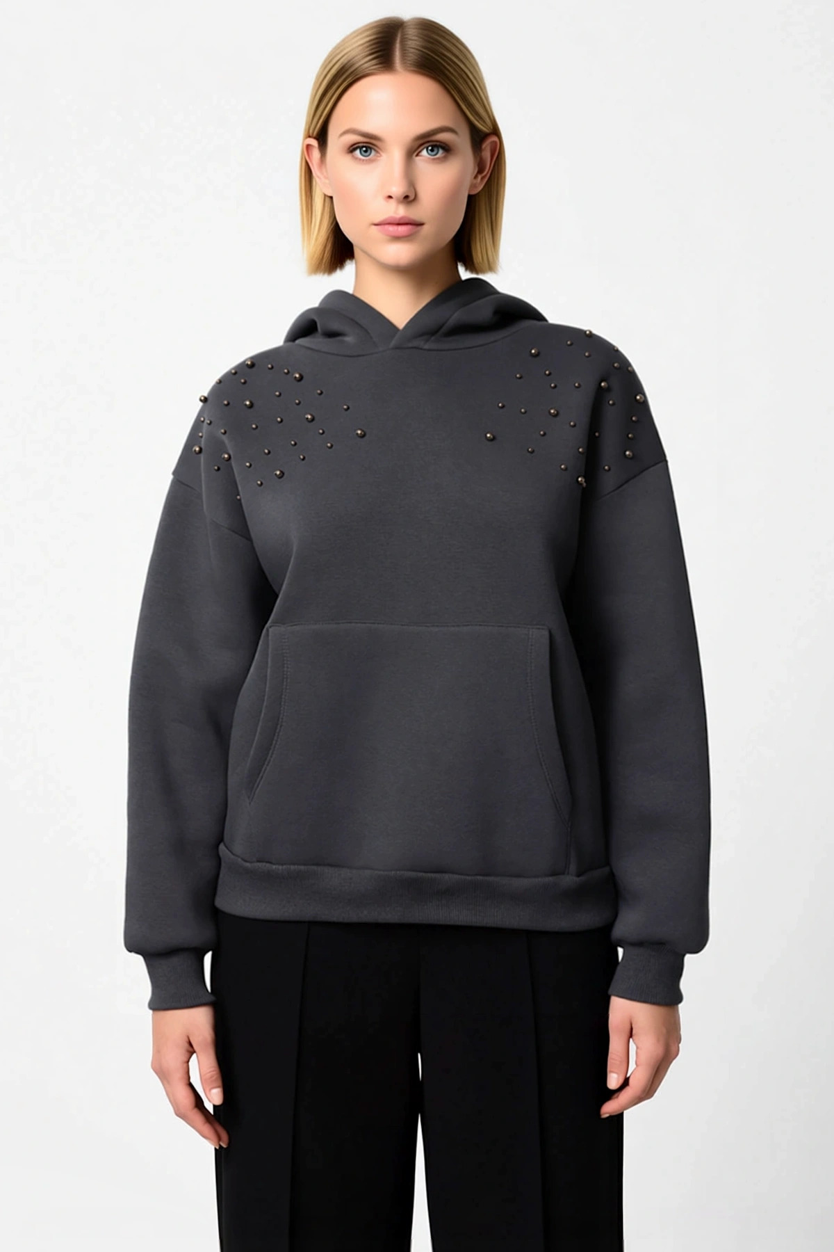 Kadın Kapüşonlu Düşük Kol Uzun Kollu Relaxed Kalıp Sweatshirt Fonksiyonel Dayanıklı Modern