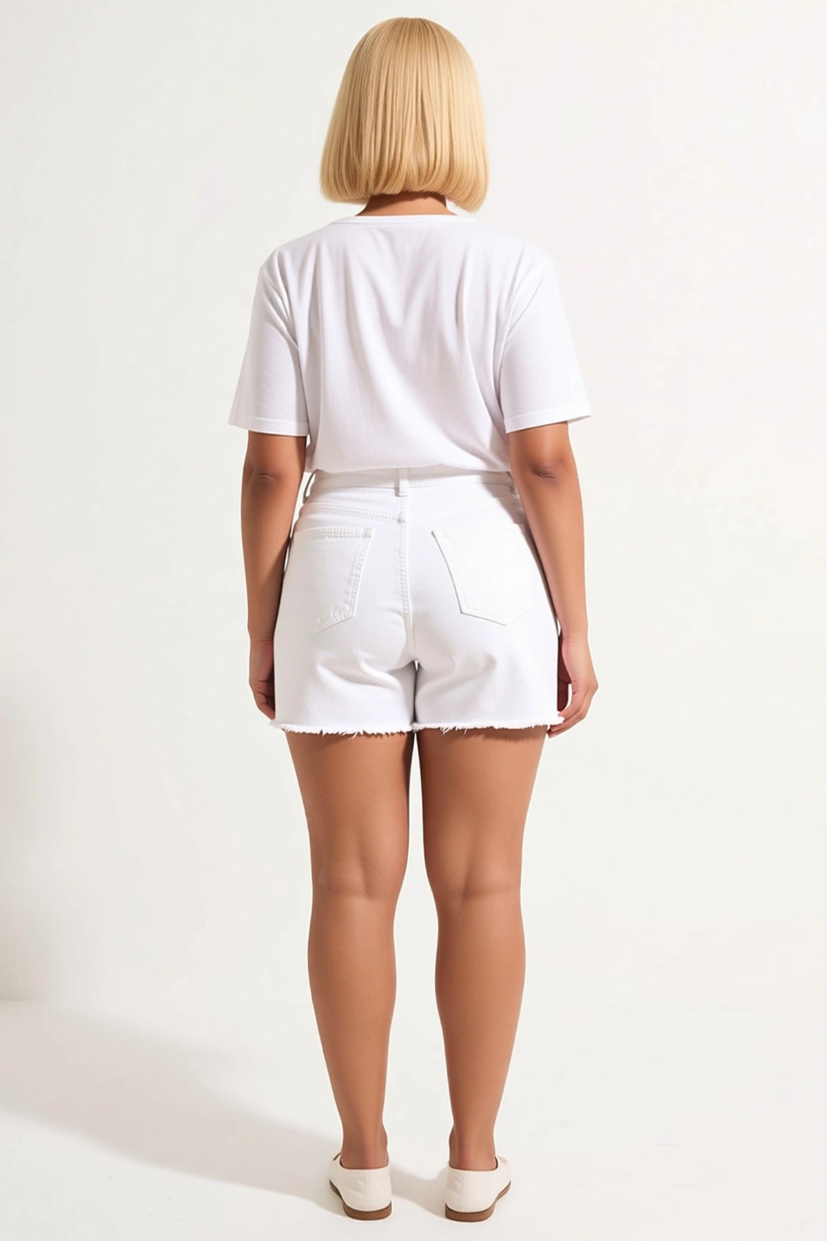 Kadın Büyük Beden Şort Denim Yüksek Bel Straight Kalıp Yırtıklı Beli Lastikli Non Stretch