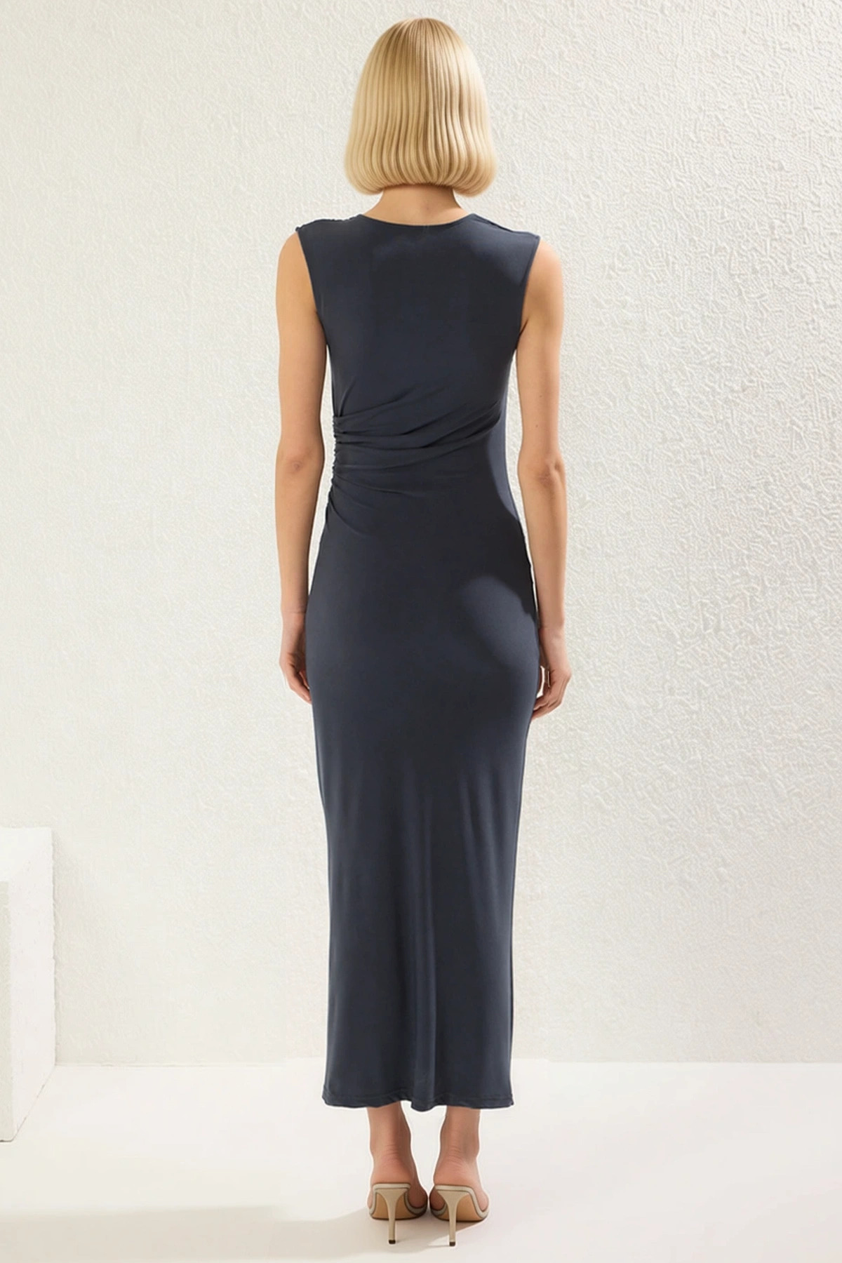 Kadın Asimetrik Yaka Kolsuz Bodycon Kalıp Maxi Örme Elbise Fonksiyonel Dayanıklı Kaliteli Şık