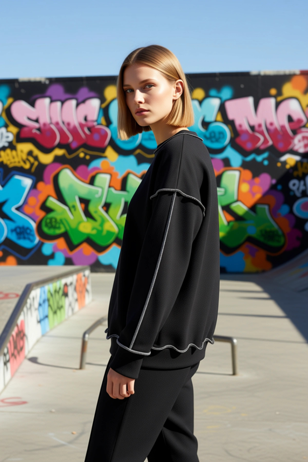 Kadın Bisiklet Yaka Düşük Kol Oversize Karyoka Dikişli Sweatshirt Fonksiyonel Dayanıklı Şık