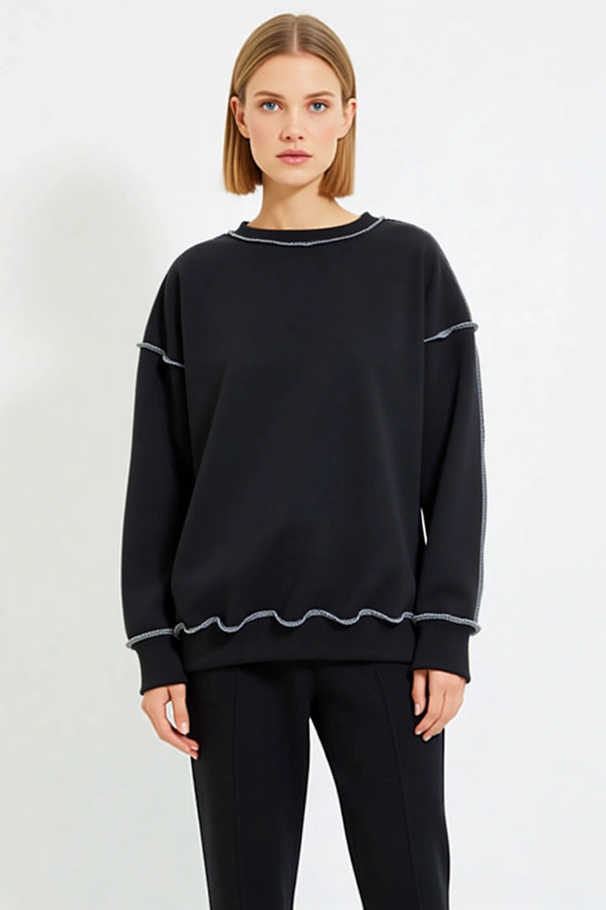Kadın Bisiklet Yaka Düşük Kol Oversize Karyoka Dikişli Sweatshirt Fonksiyonel Dayanıklı Şık