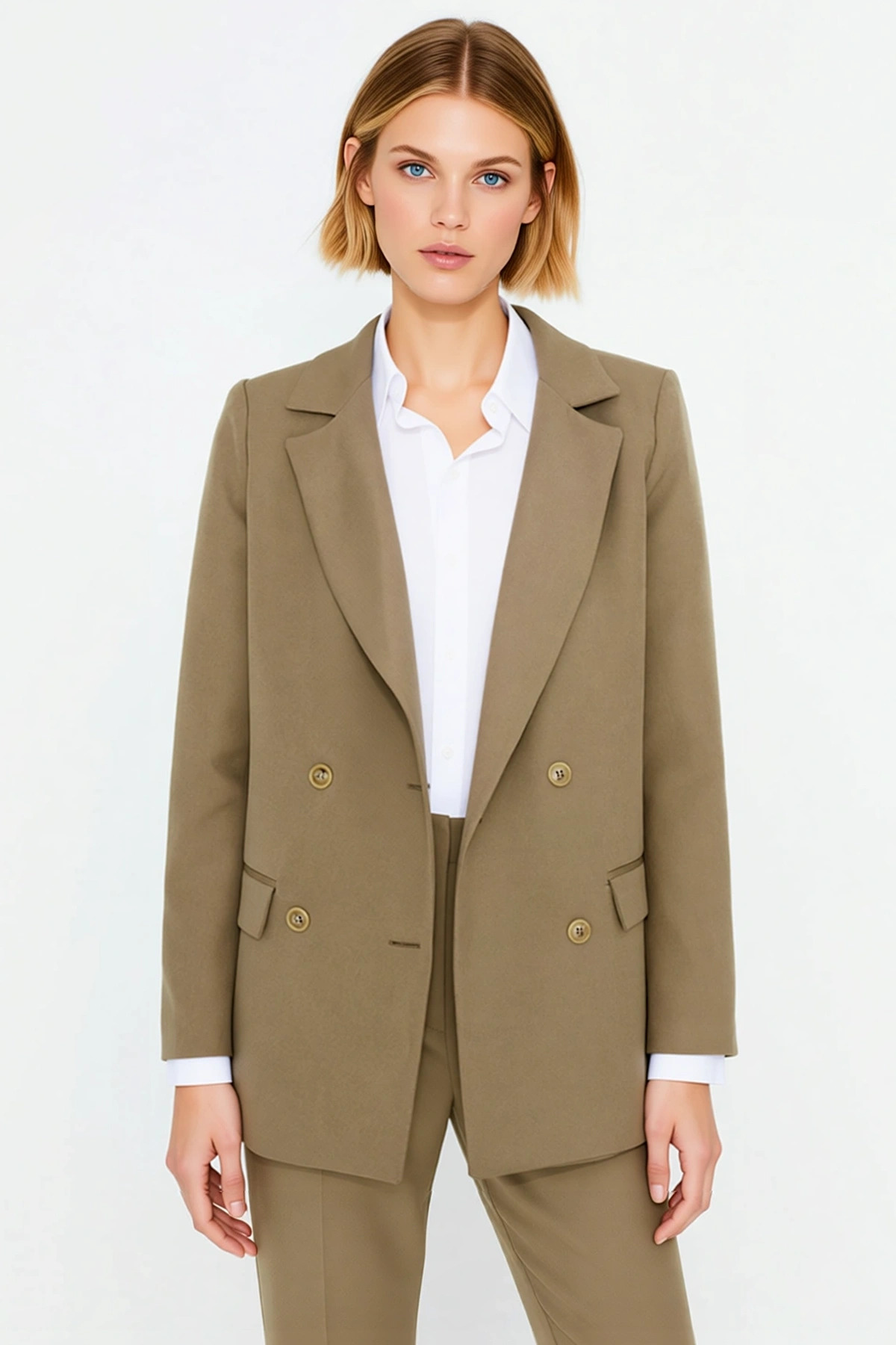 Kadın Kruvaze Yaka Uzun Kol Regular Kalıp Dokuma Blazer Ceket Fonksiyonel Dayanıklı Modern