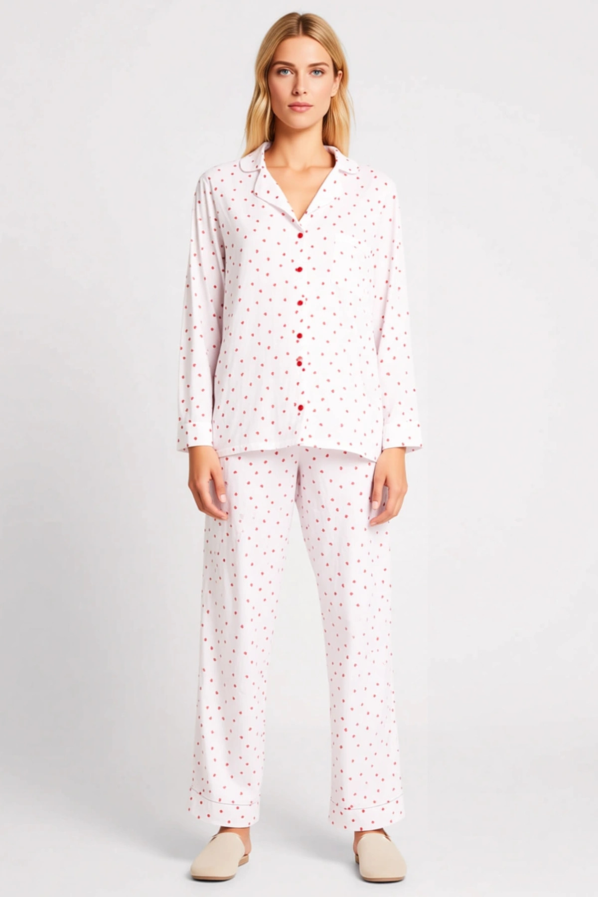 Kadın Büyük Beden Gömlek Yaka Uzun Kollu Müslin Pijama Takımı Fonksiyonel Rahat %100 Pamuk
