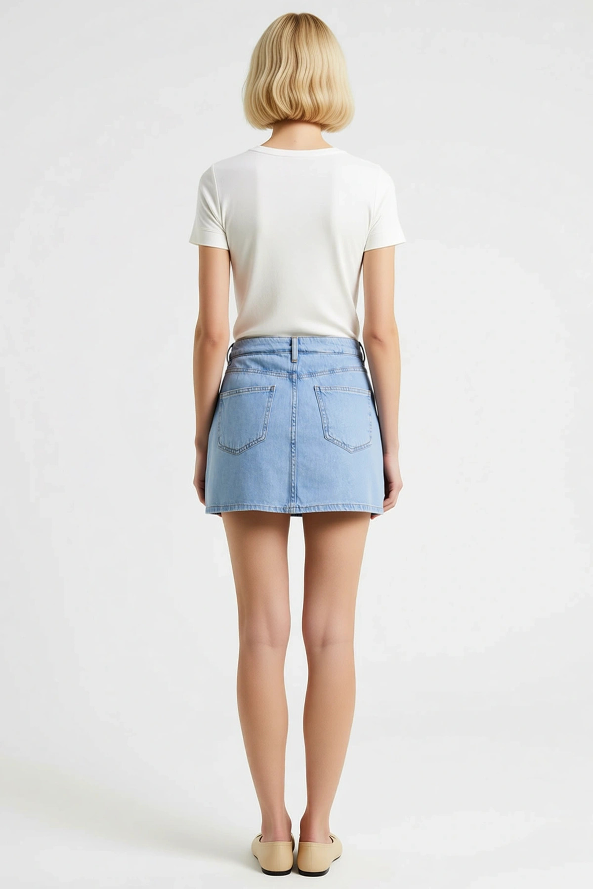 Kadın Şort Etek Denim Yüksek Bel Kısa Boy Düz Desen Kumaş Rigid Dokuma Basic Koleksiyon