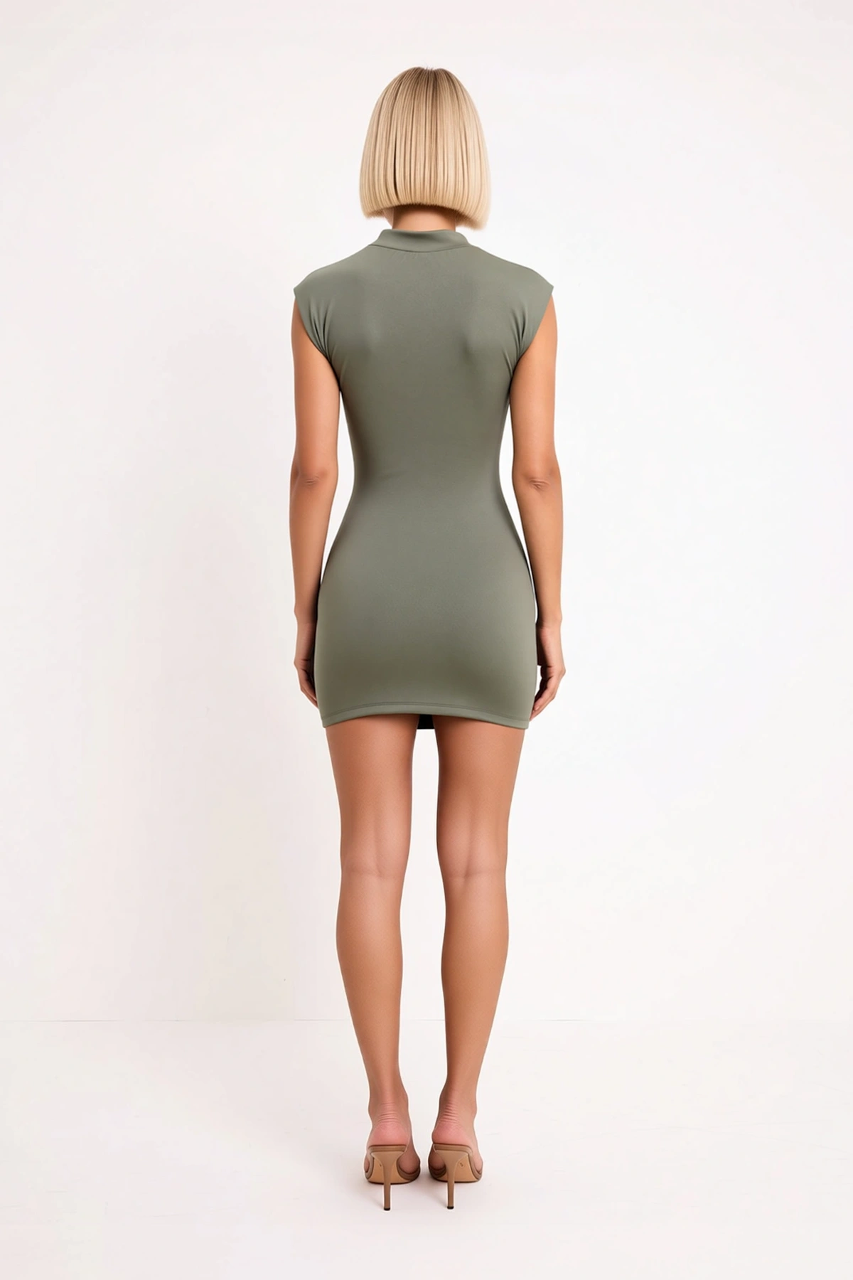 Kadın Kolsuz Bisiklet Yaka Bodycon Mini Elbise Büzgülü Detaylı Micro Dokulu Rahat Kesim Günlük Şık