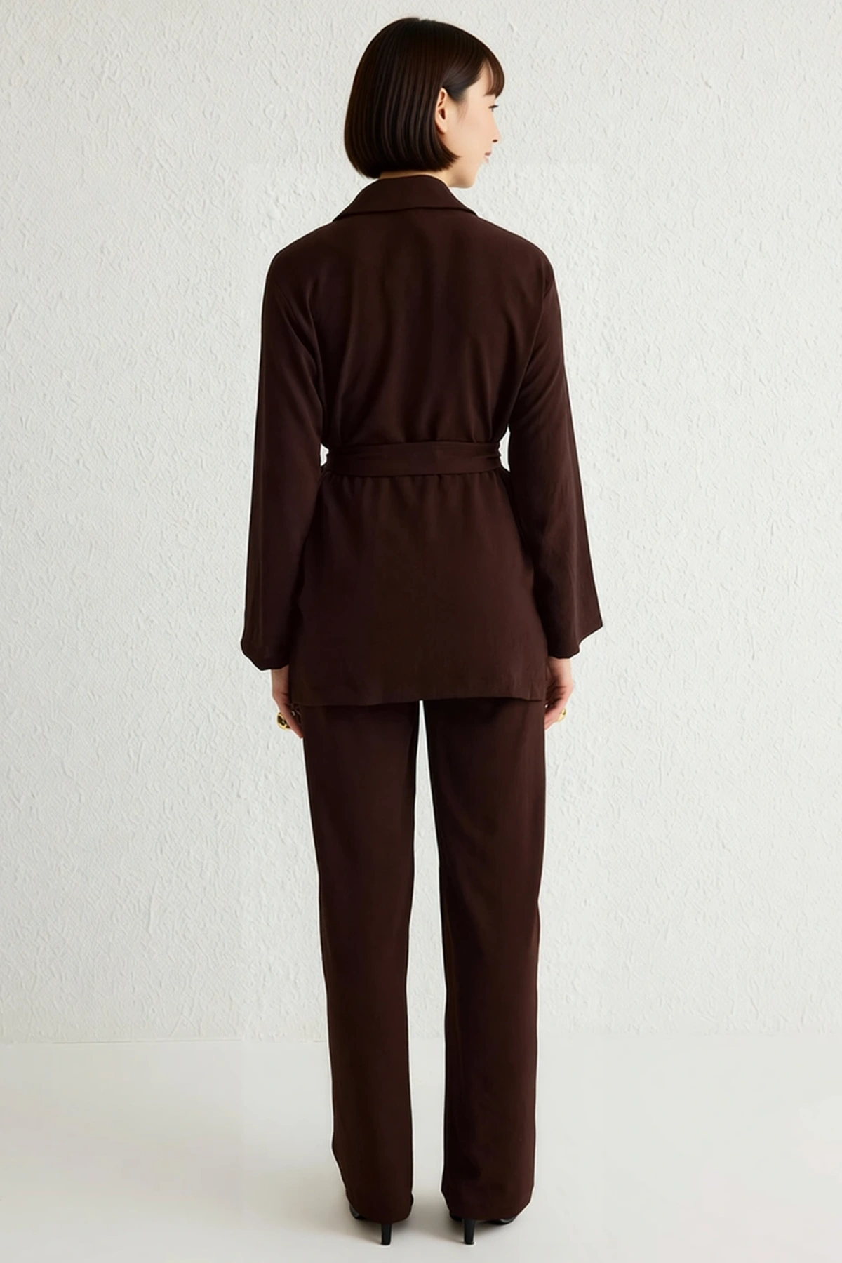 Kadın Büyük Beden Kruvaze Blazer Pantolon Takımı Relaxed Kesim Uzun Kol Dokuma Kumaş Rahat Günlük