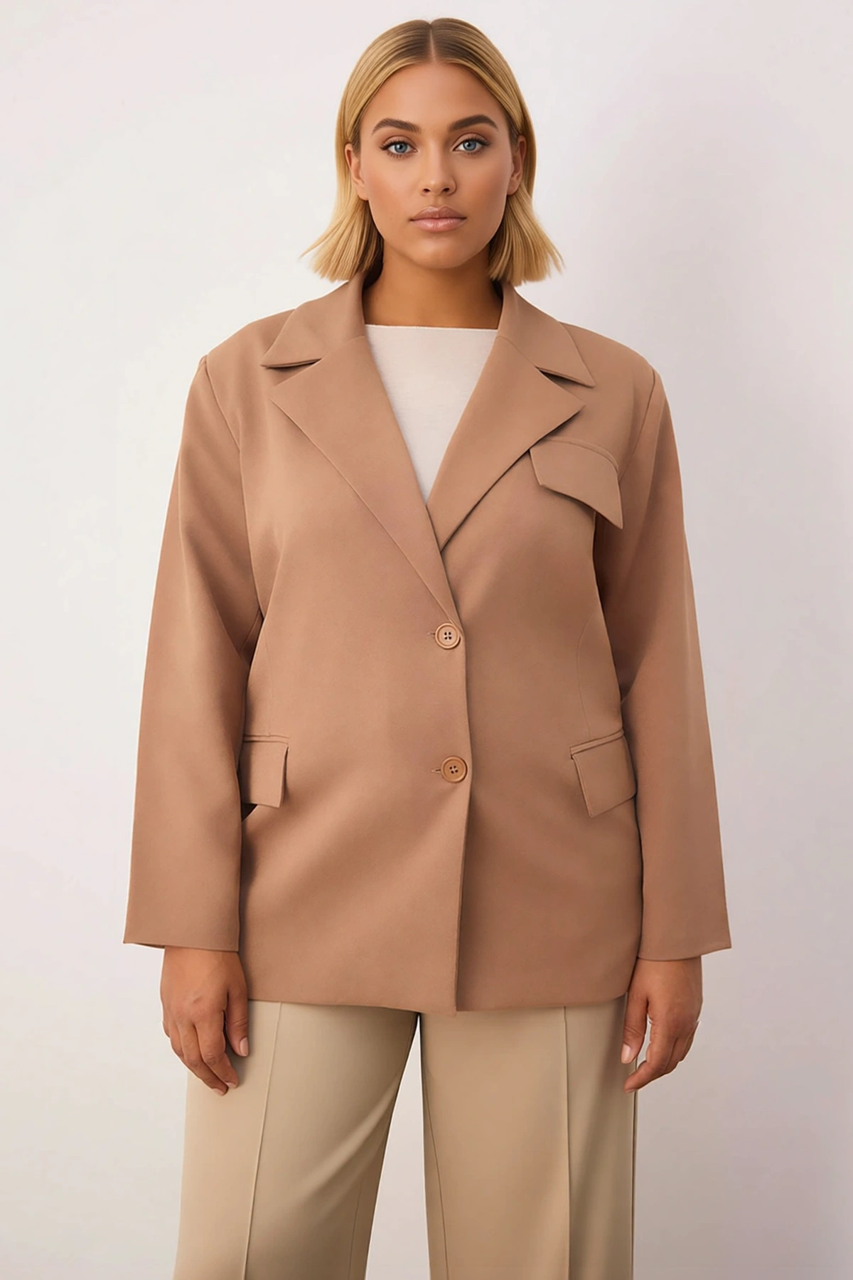 Kadın Oversize Ceket Yaka Standart Kol Düz Desen Dokuma Kumaş Fonksiyonel Dayanıklı Modern