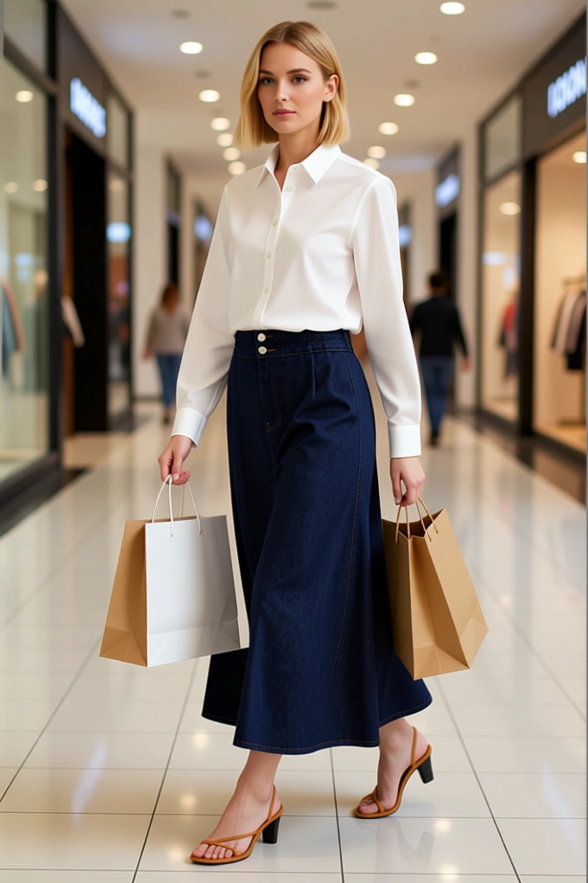Kadın Yüksek Bel Maxi Denim Etek %100 Pamuk Fonksiyonel Dayanıklı Kaliteli Konforlu Modern