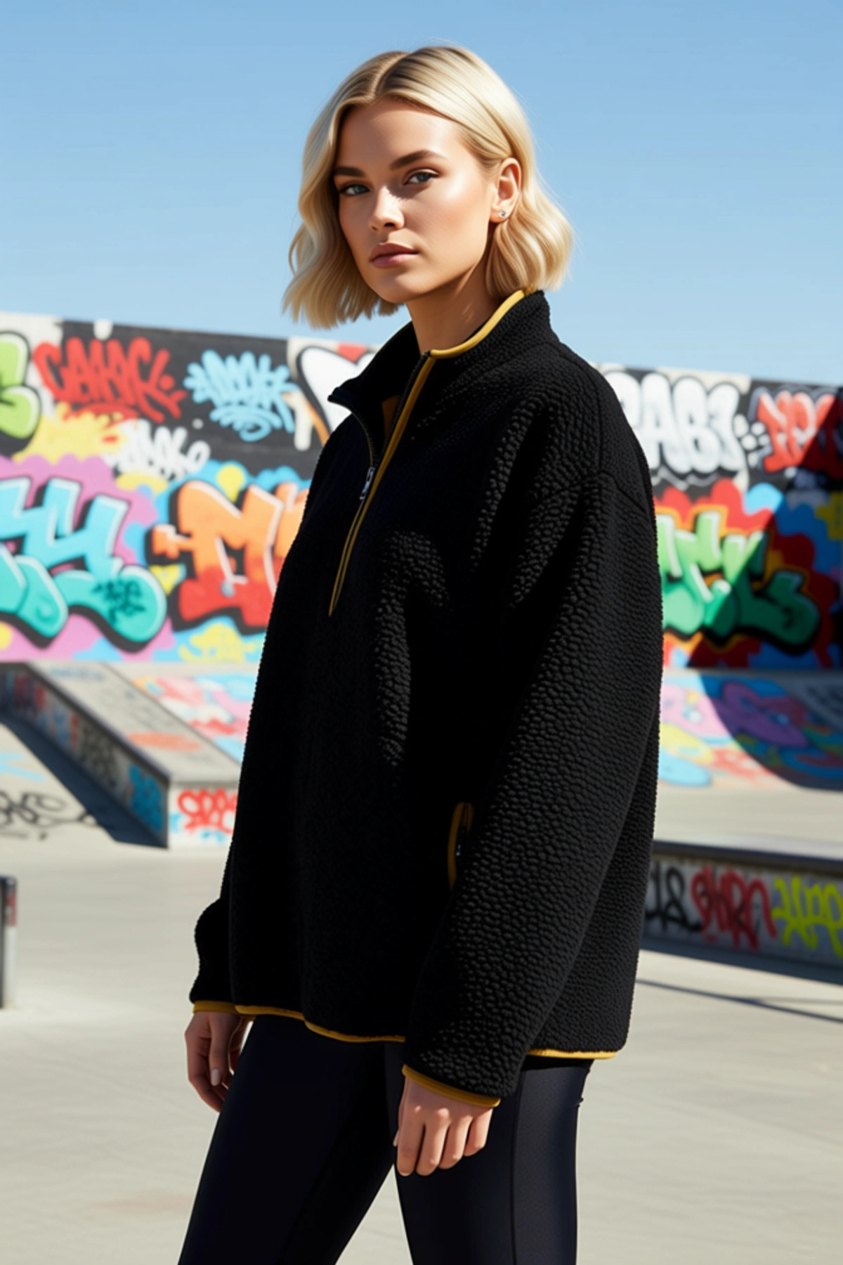 Kadın Dik Yaka Düşük Kol Peluş Örme Sweatshirt Fonksiyonel Dayanıklı Kaliteli Konforlu Şık