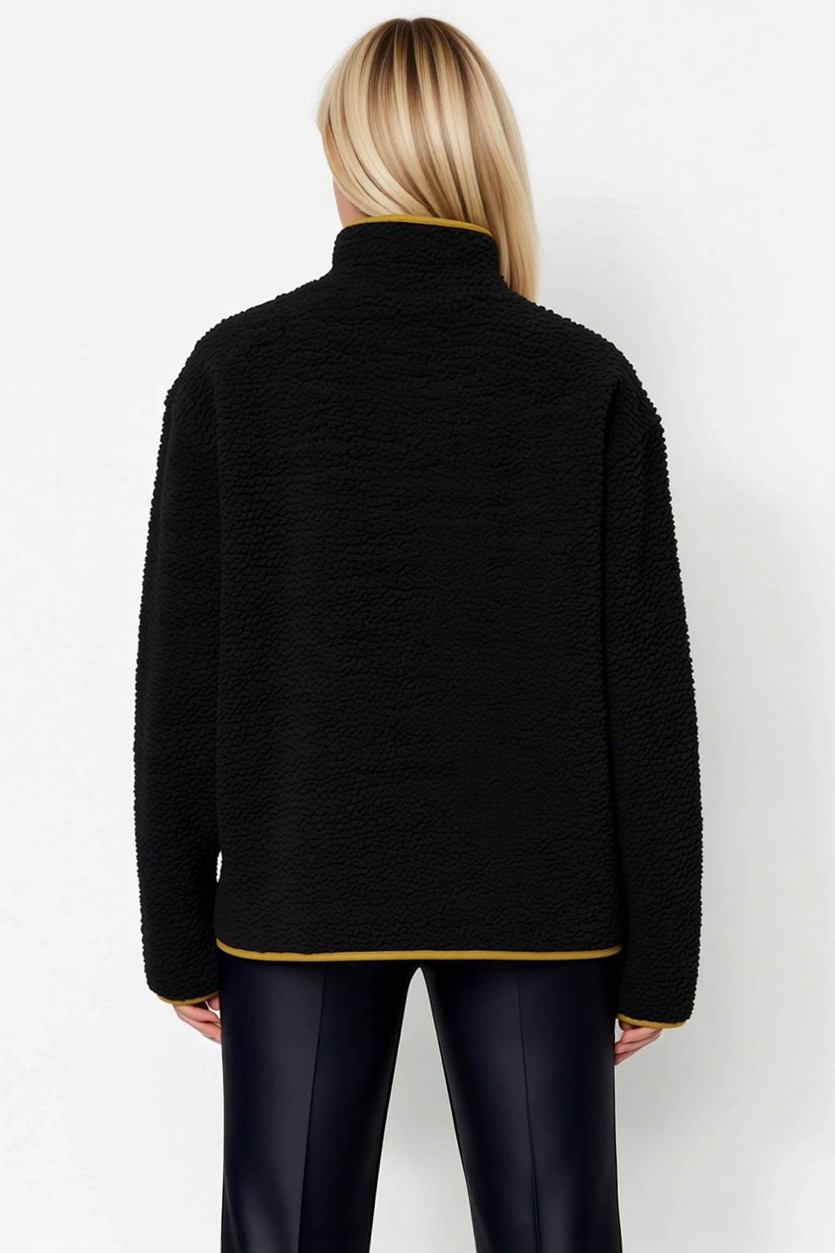 Kadın Dik Yaka Düşük Kol Peluş Örme Sweatshirt Fonksiyonel Dayanıklı Kaliteli Konforlu Şık