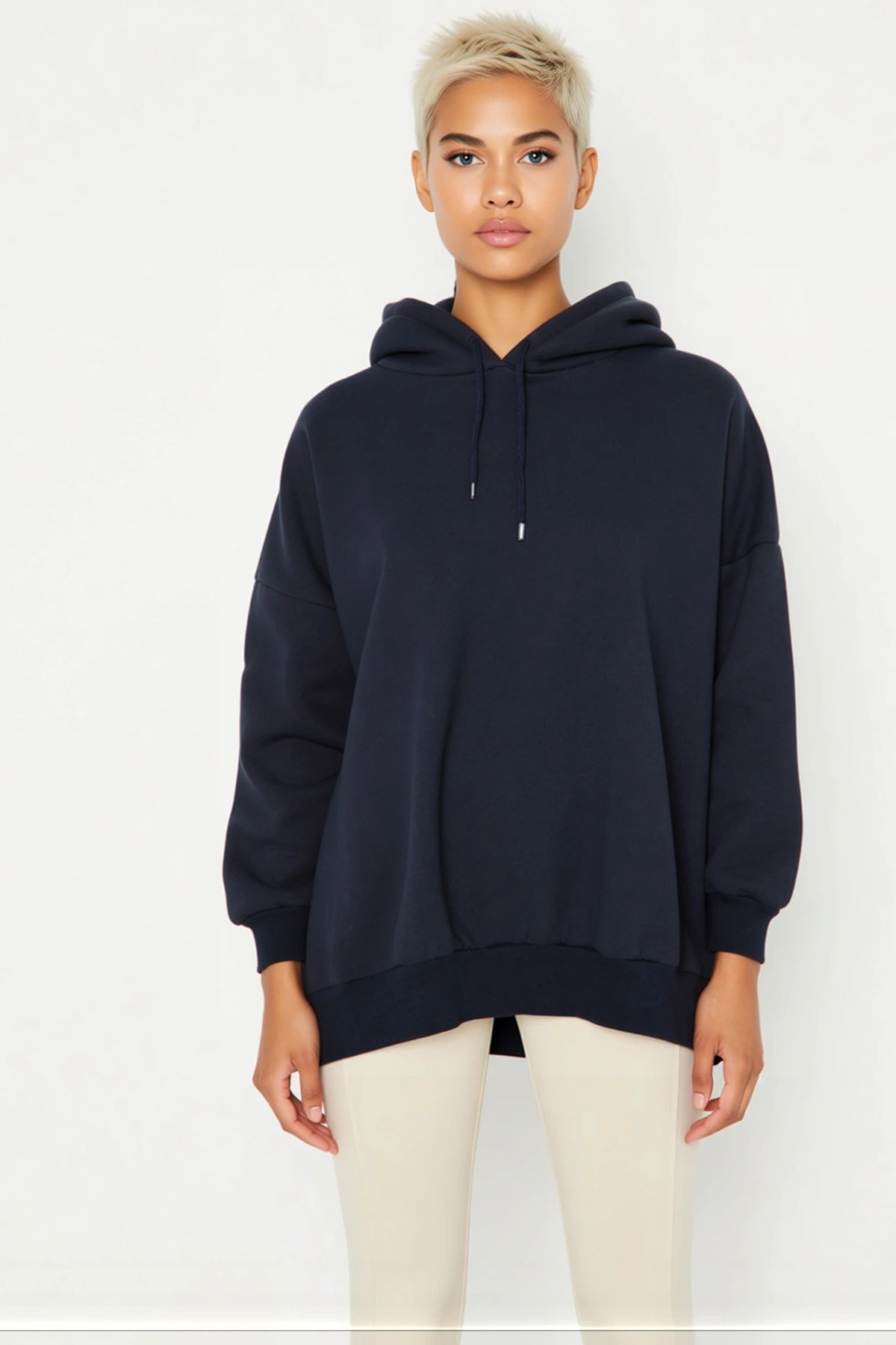 Kadın Kapüşonlu Düşük Kol Örme Geniş Kalıp Sweatshirt Fonksiyonel Dayanıklı Kaliteli Rahat