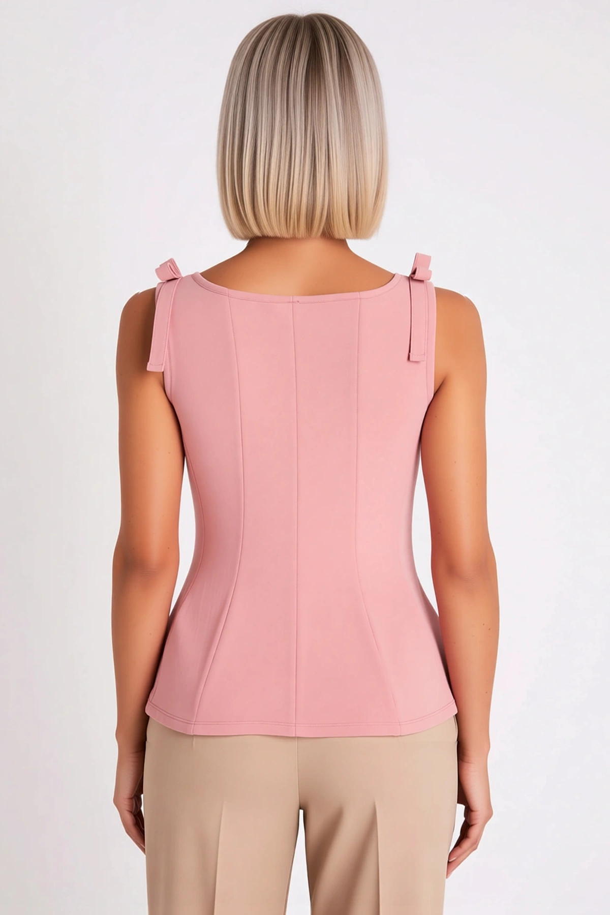 Kadın Bluz Bisiklet Yaka Kolsuz Örme Peplum Kesim Omuz Fiyonk Detaylı Giyim Fonksiyonel Şık