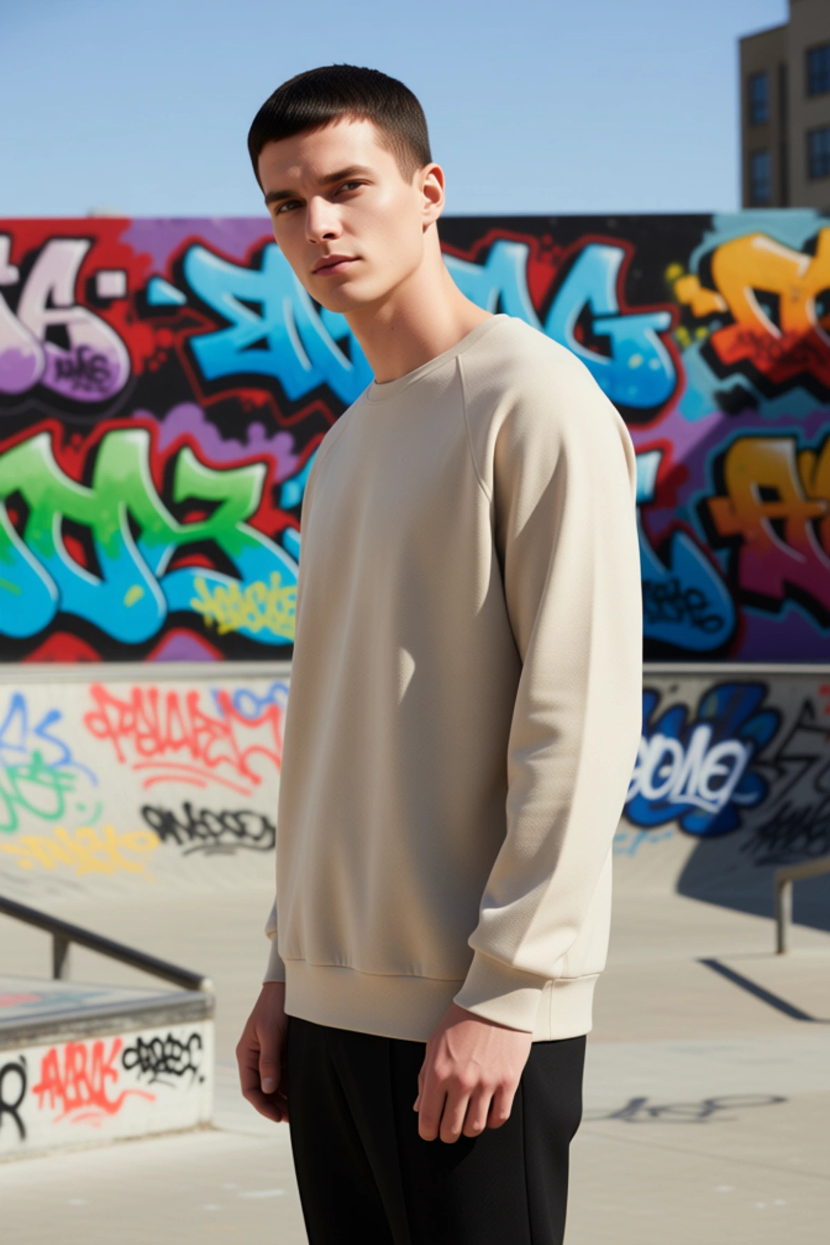 Erkek Bisiklet Yaka Reglan Kol Oversize Kalıp Sweatshirt Fonksiyonel Dayanıklı Kaliteli Şık