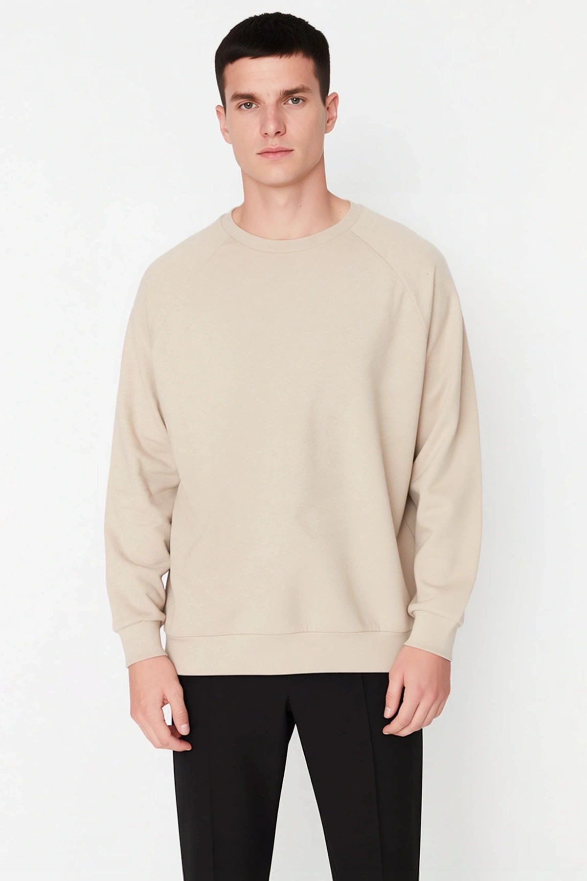 Erkek Bisiklet Yaka Reglan Kol Oversize Kalıp Sweatshirt Fonksiyonel Dayanıklı Kaliteli Şık