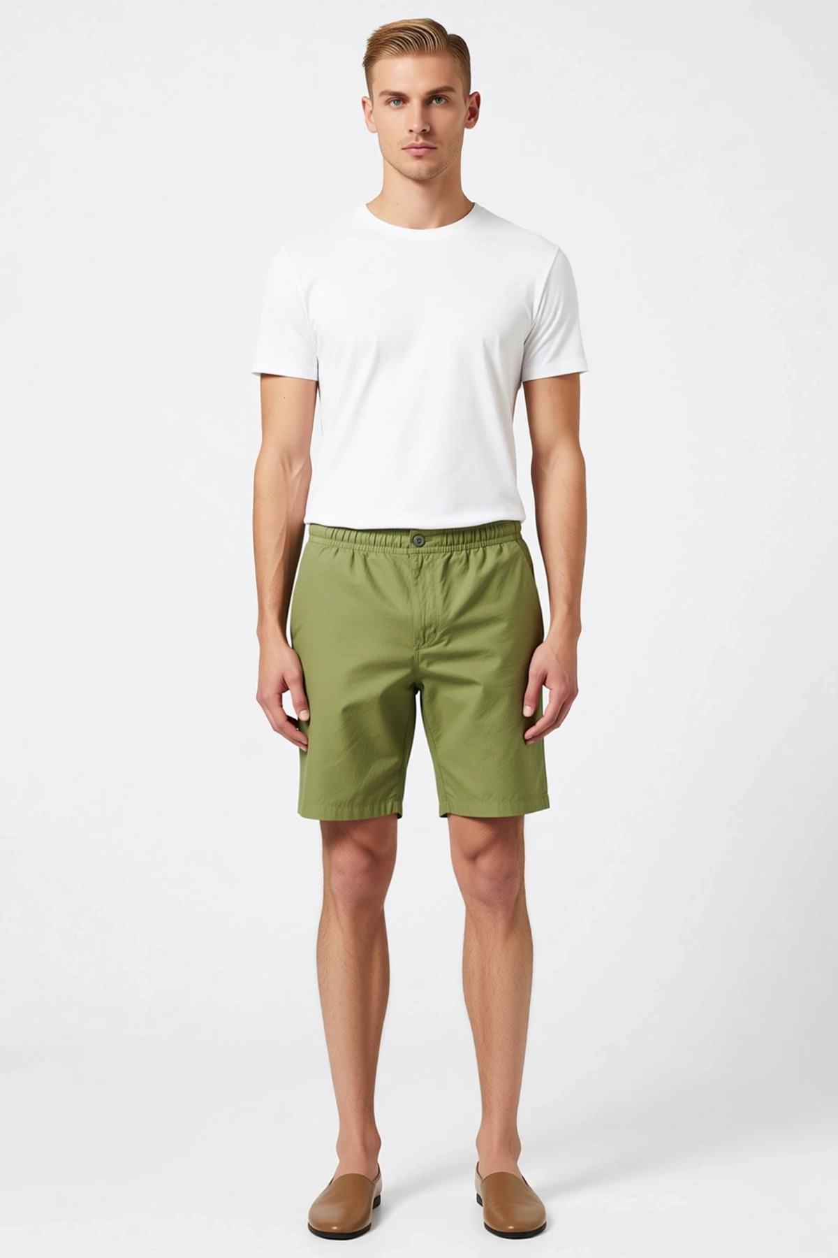 Erkek Büyük Beden Şort Loose Fit Bağcıklı Bel Dokulu Kumaş Boru Paça Kısa Boy Modern