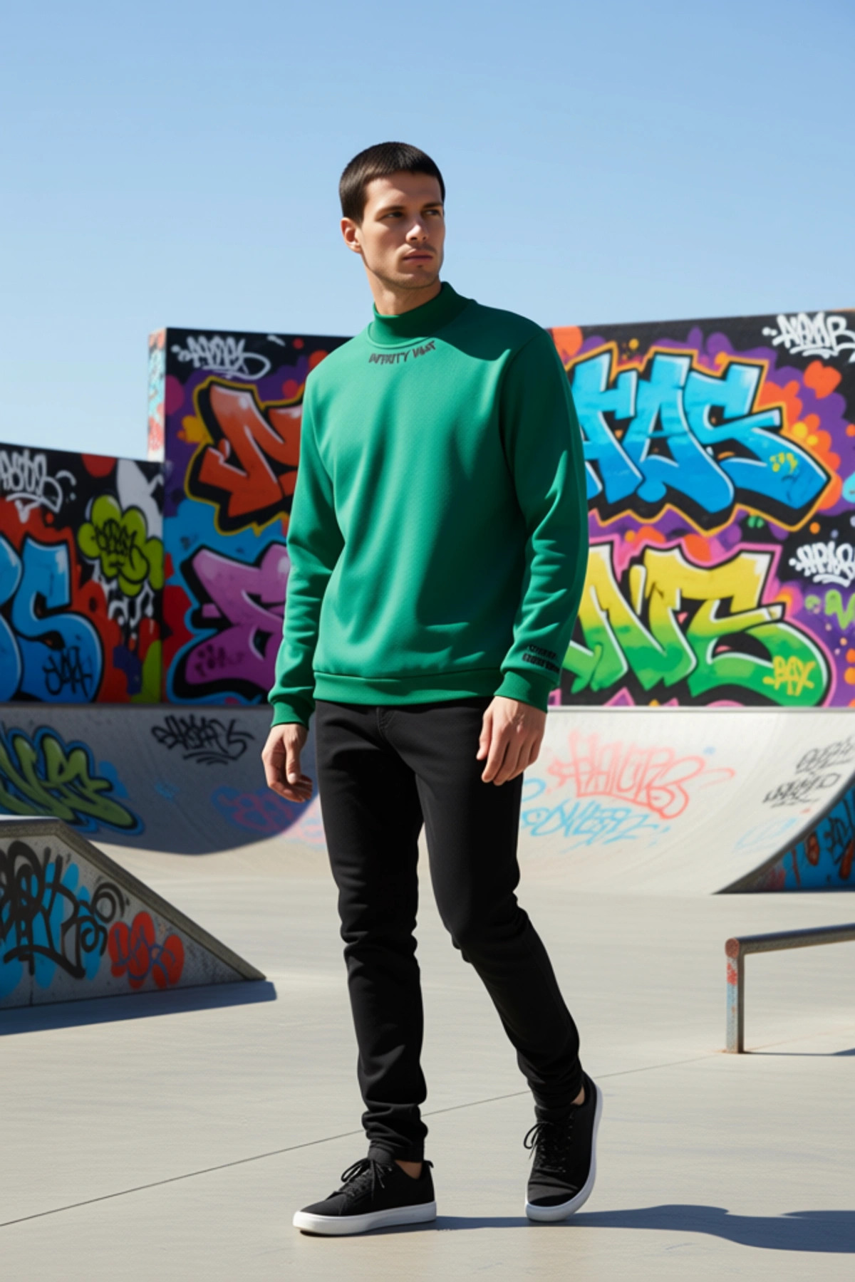 Erkek Balıkçı Yaka Standart Kol Regular Kalıp Nakışlı Sweatshirt Fonksiyonel Dayanıklı Şık