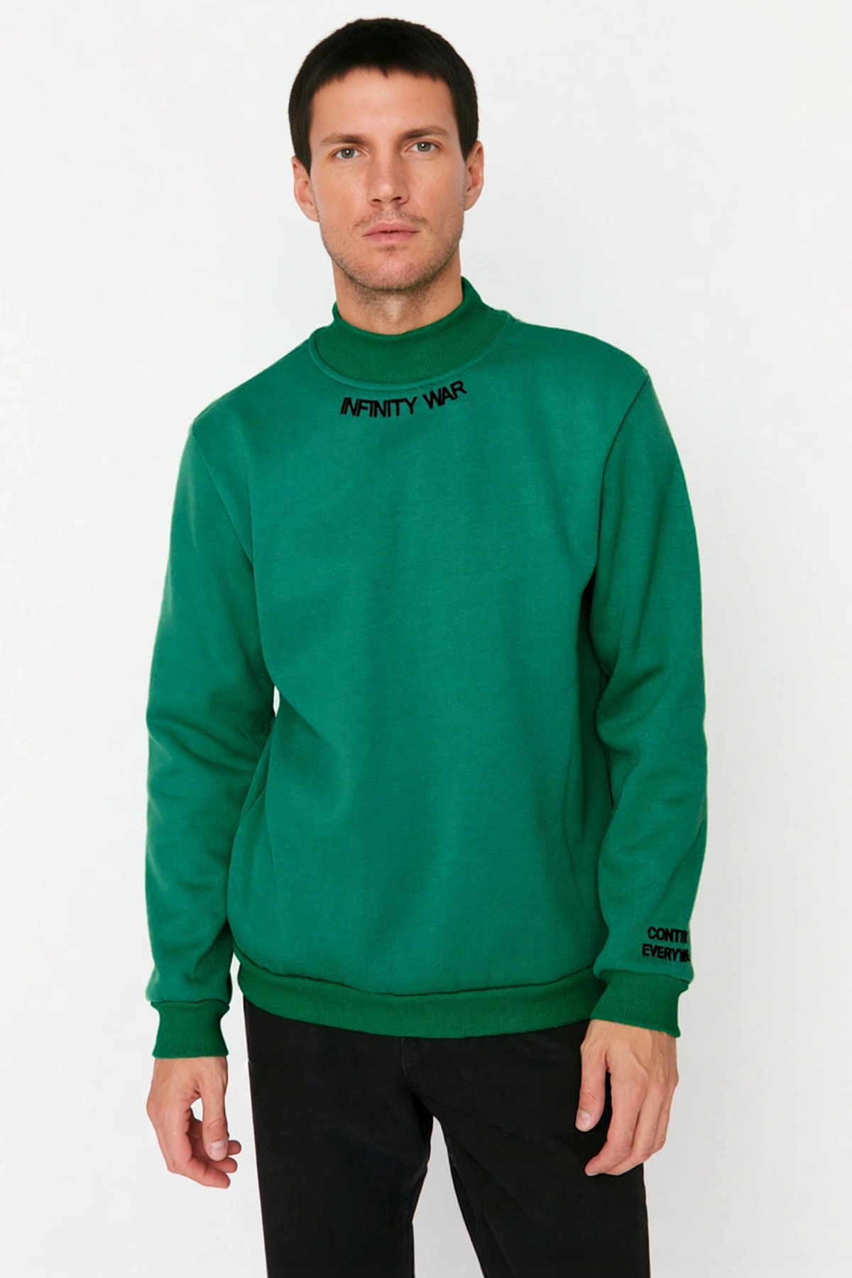 Erkek Balıkçı Yaka Standart Kol Regular Kalıp Nakışlı Sweatshirt Fonksiyonel Dayanıklı Şık