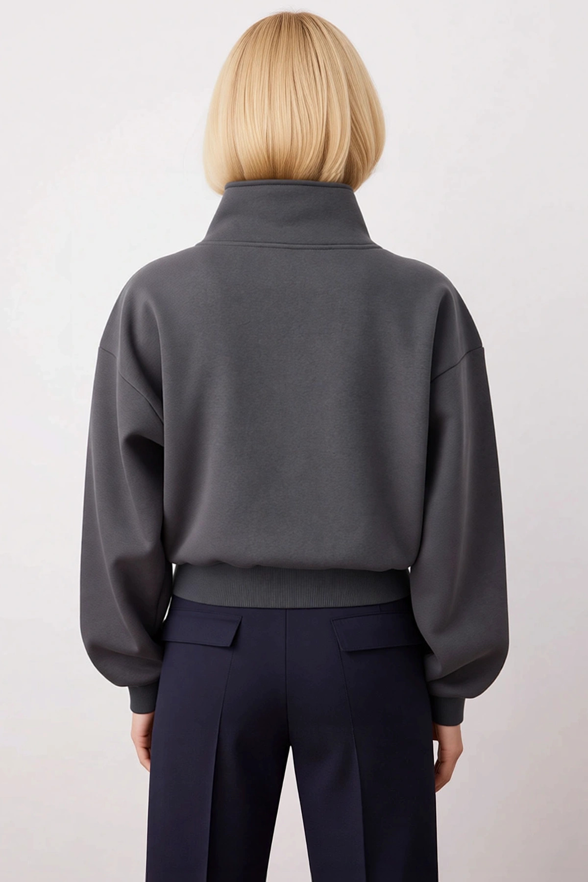 Kadın Fermuarlı Dik Yaka Düşük Kol Örme Sweatshirt Fonksiyonel Dayanıklı Kaliteli Konforlu