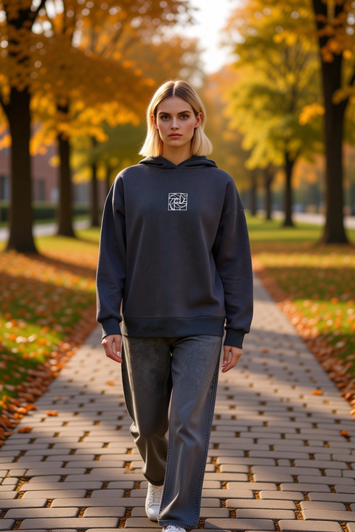 Kadın Kapüşonlu Düşük Kol Geometrik Desenli Oversize Örme Sweatshirt Fonksiyonel Dayanıklı