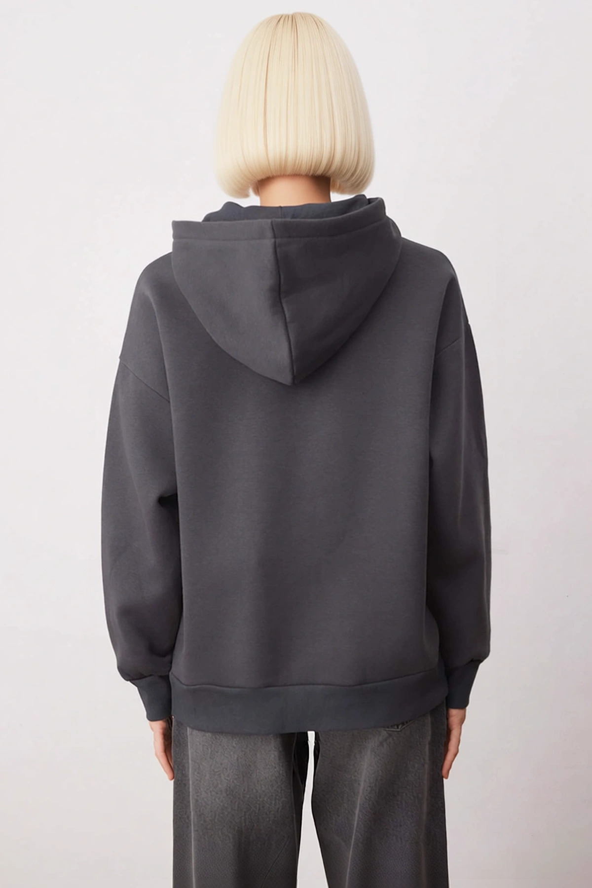 Kadın Kapüşonlu Düşük Kol Geometrik Desenli Oversize Örme Sweatshirt Fonksiyonel Dayanıklı