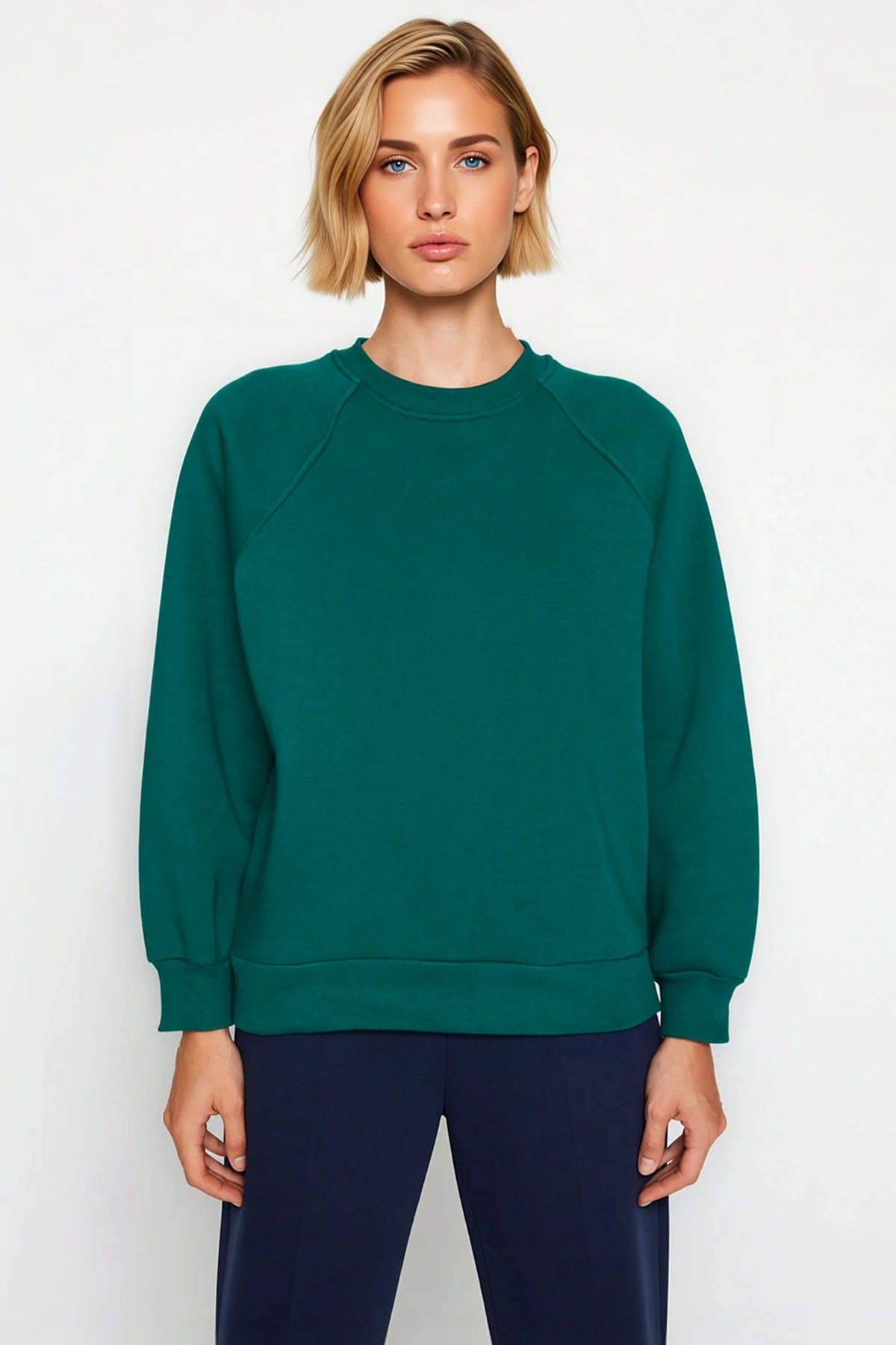 Kadın Bisiklet Yaka Reglan Kol Düz Örme Sweatshirt Fonksiyonel Dayanıklı Kaliteli Konforlu