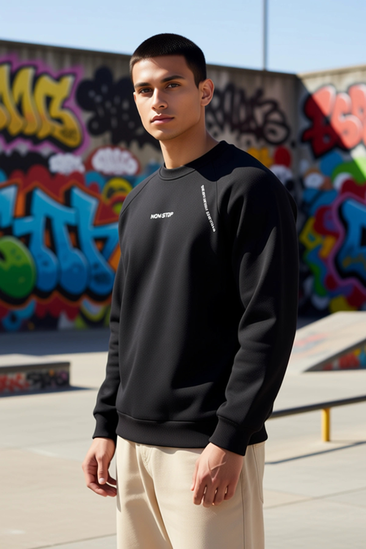 Erkek Bisiklet Yaka Reglan Kol Slogan Baskılı Regular Kalıp Sweatshirt Fonksiyonel Estetik