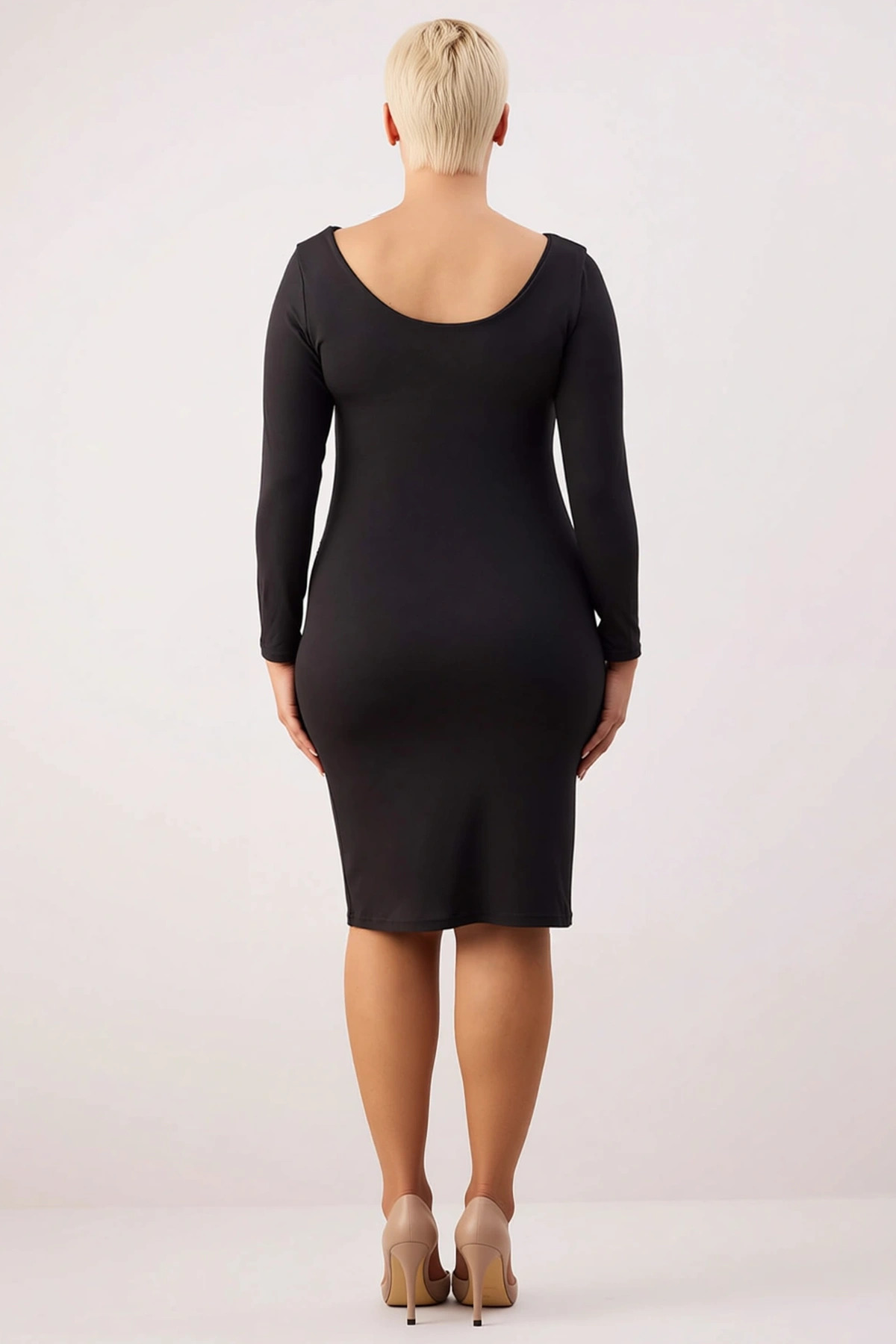 Kadın Kayık Yaka Uzun Kol Bodycon Kalıp Mini Elbise Büyük Beden Fonksiyonel Dayanıklı Spor