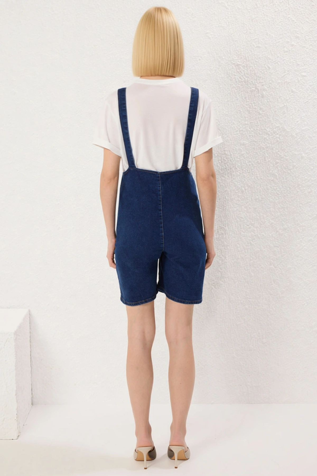 Kadın Kare Yaka Kolsuz Denim Regular Kalıp Comfort Dokuma Hamile Tulum Regular Boy Düz Desen