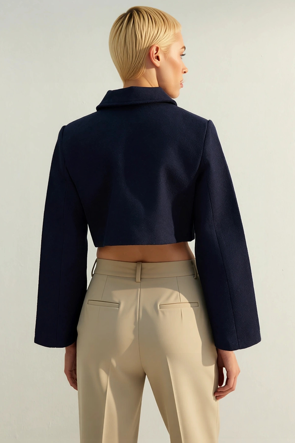 Kadın Ceket Yaka Standart Kol Düz Dokuma Kalıp Fitted Crop Fonksiyonel Dayanıklı Kaliteli Şık