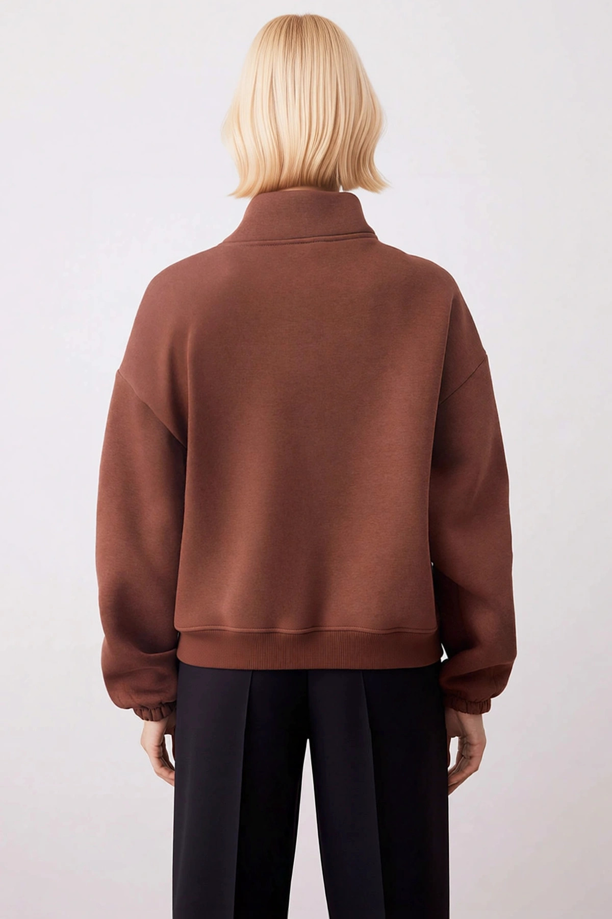 Kadın Dik Yaka Düşük Kol Uzun Kollu Sweatshirt Fonksiyonel Dayanıklı Kaliteli Konforlu Şık