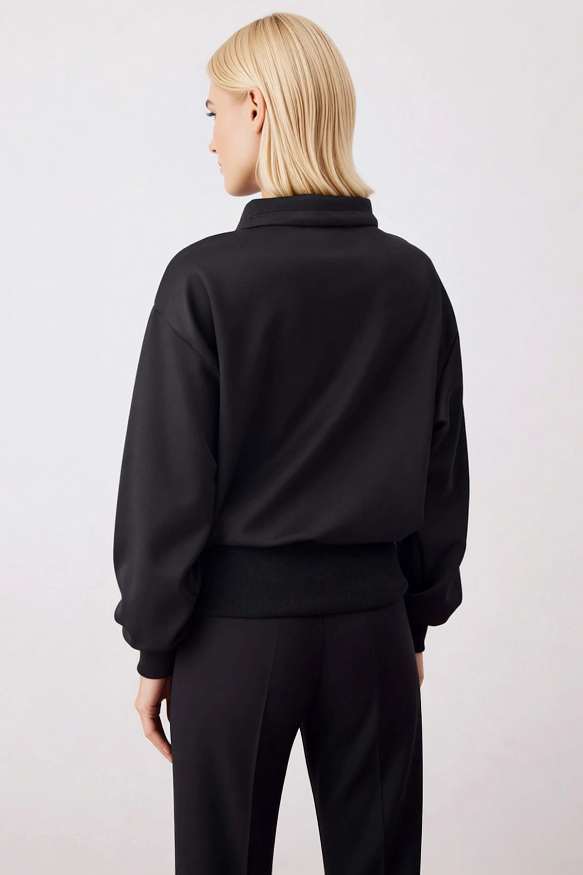 Kadın Dik Yaka Düşük Kol Fermuarlı Örme Sweatshirt Fonksiyonel Dayanıklı Kaliteli Konforlu