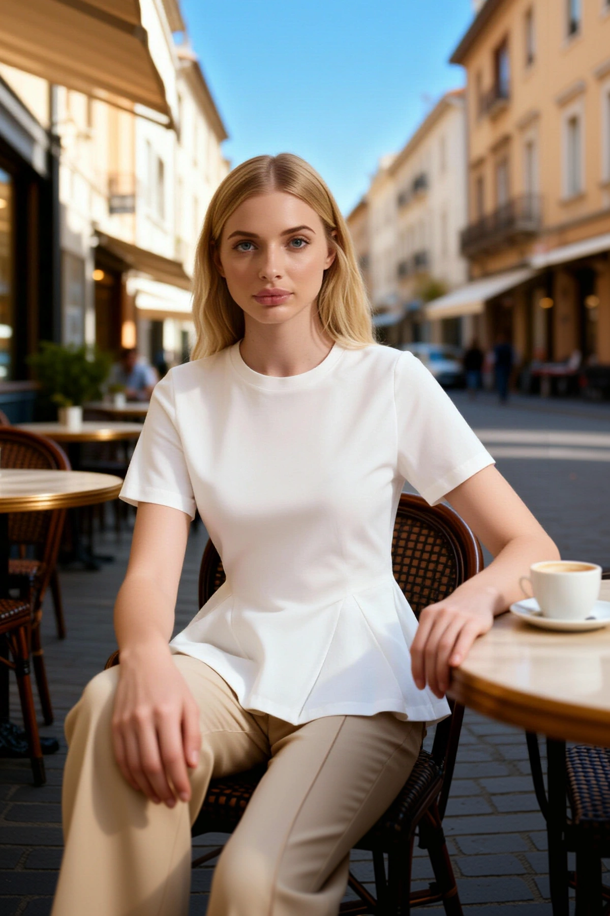 Kadın Bluz Peplum Bisiklet Yaka Standart Kısa Kol Örme Kumaş Süprem Dokuma Düz Desen Regular