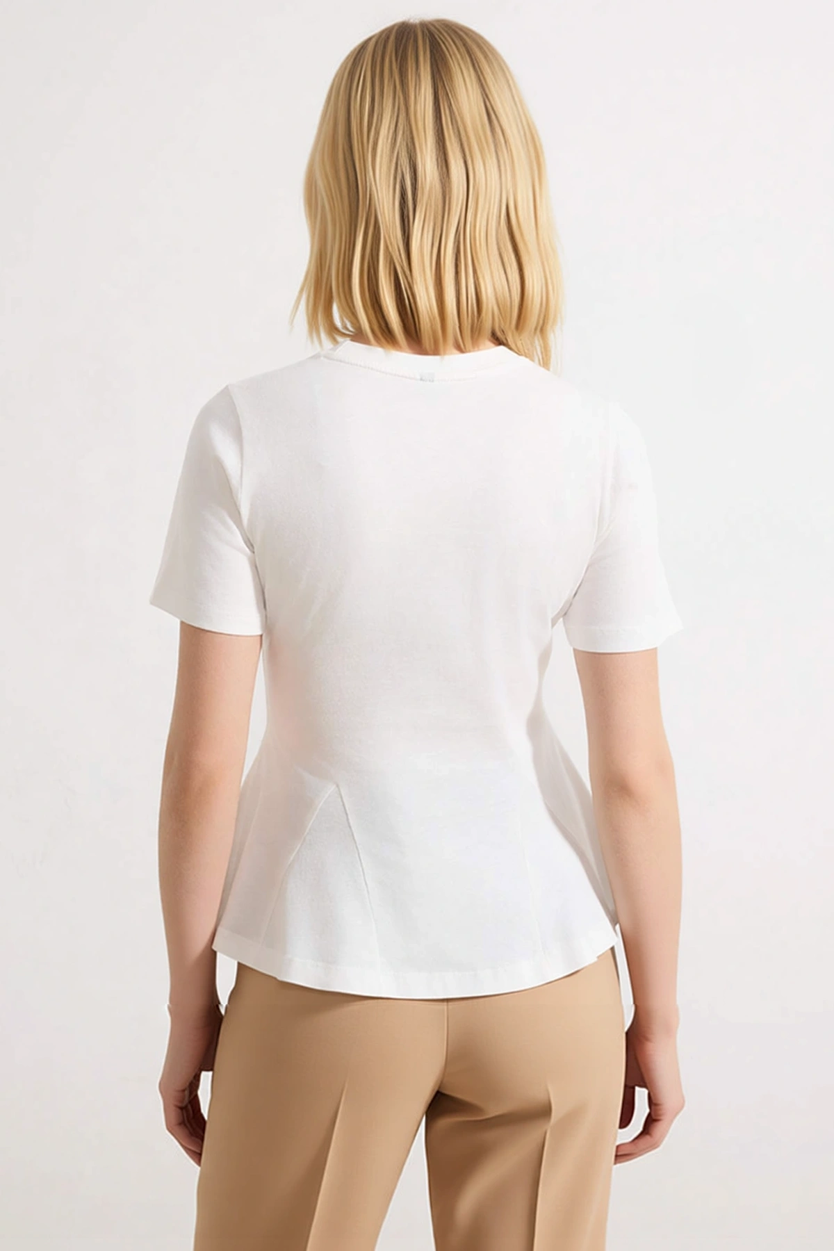 Kadın Bluz Peplum Bisiklet Yaka Standart Kısa Kol Örme Kumaş Süprem Dokuma Düz Desen Regular