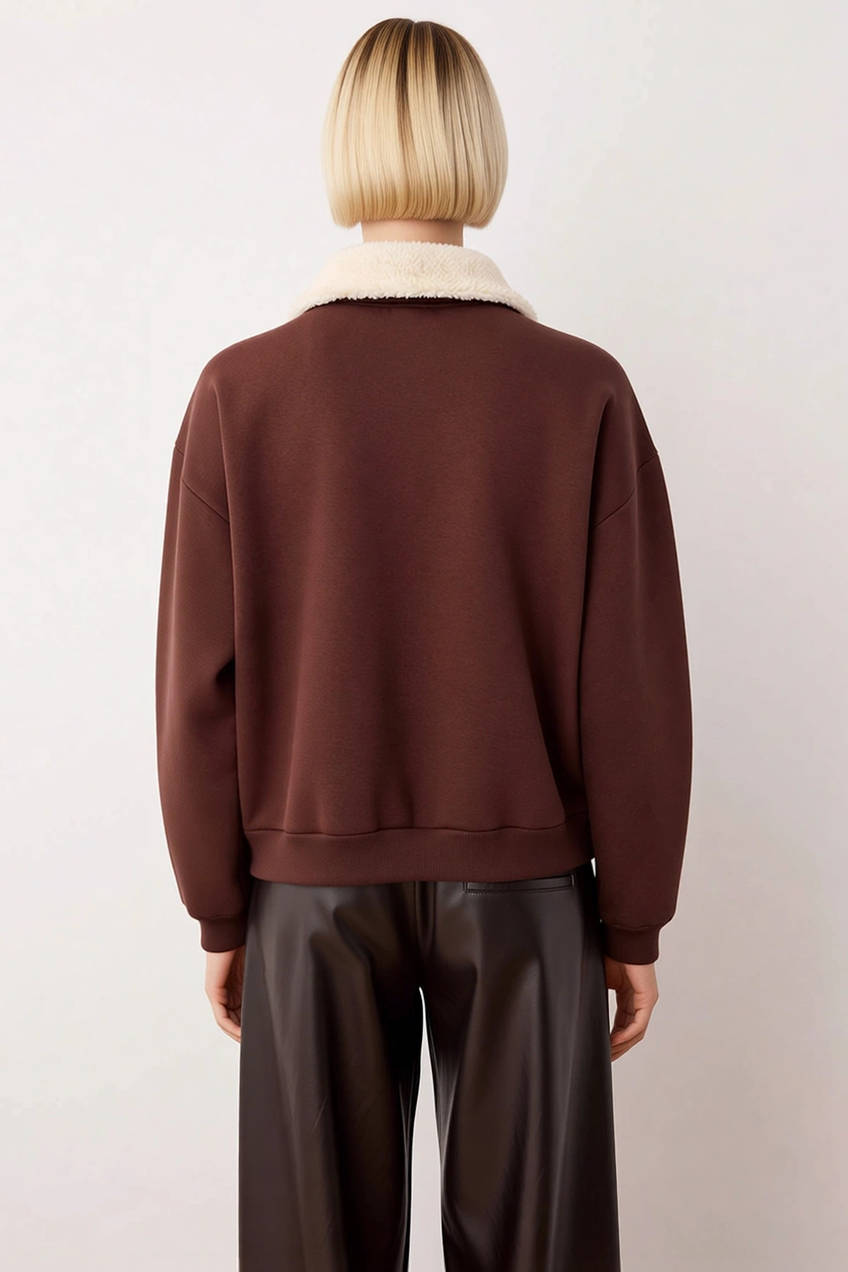 Kadın Dik Yaka Düşük Kol Oversize Kalın Örme Sweatshirt Fonksiyonel Dayanıklı Kaliteli Şık