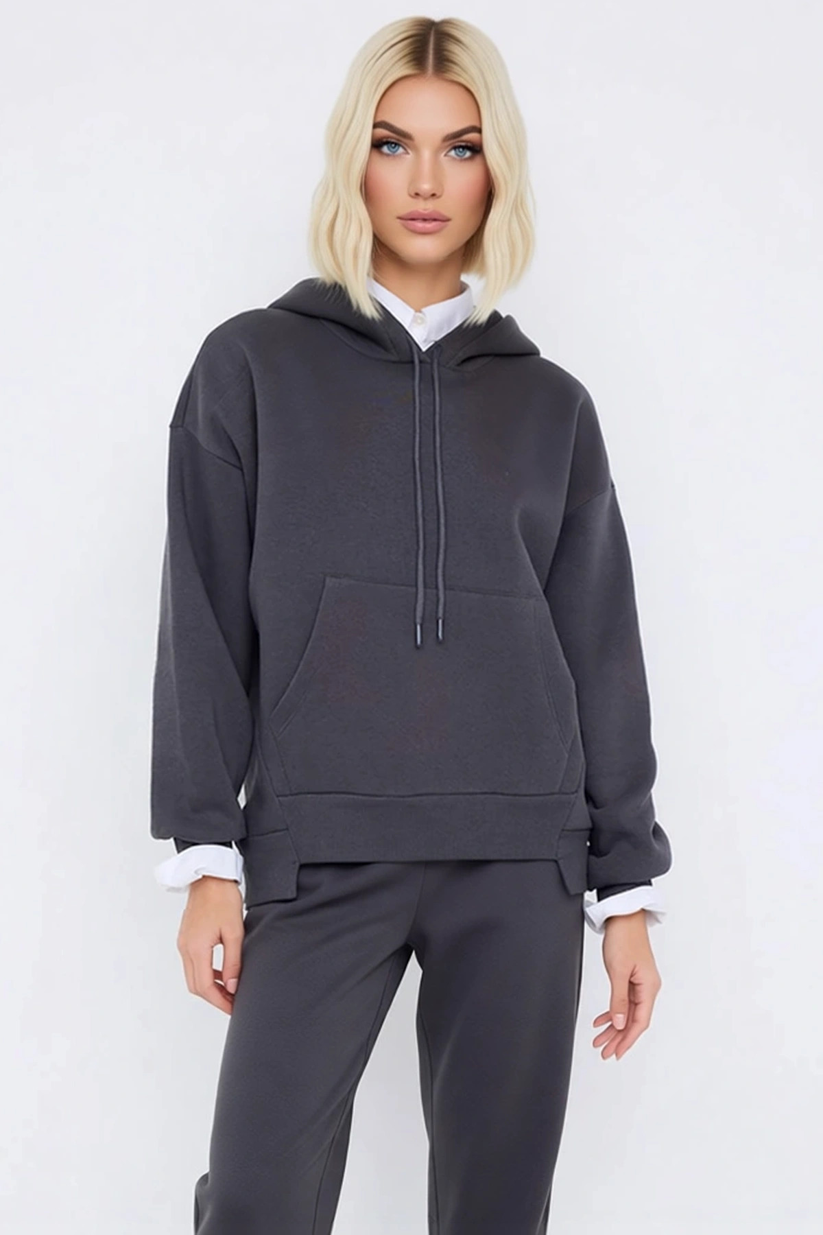 Kadın Kapüşonlu Düşük Kol Uzun Kollu Oversize Örme Sweatshirt Fonksiyonel Dayanıklı Modern