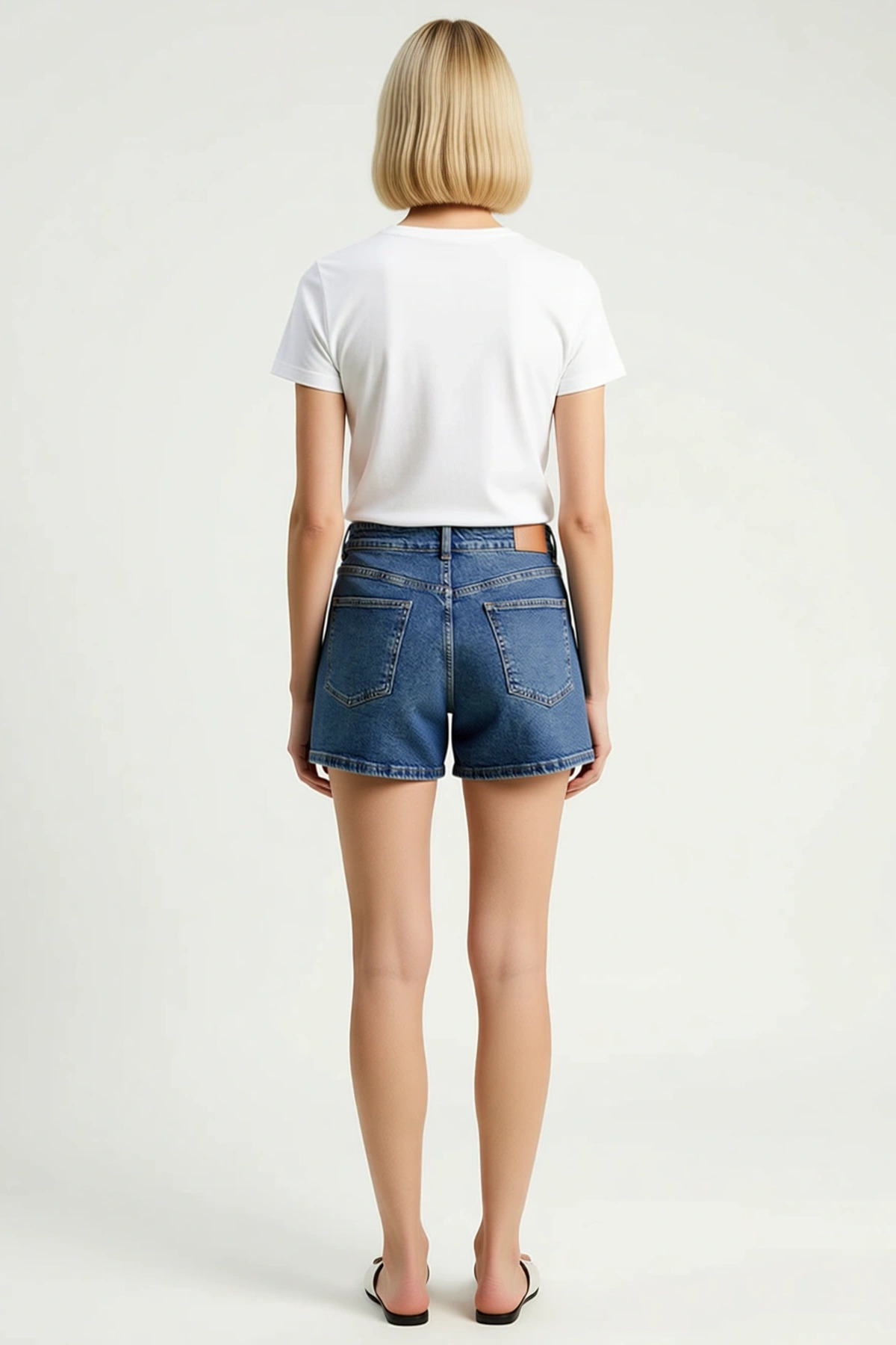 Kadın Şort Yüksek Bel City Geniş Paça Düz Desen Rigid Dokuma Kısa Boy Denim Kaliteli