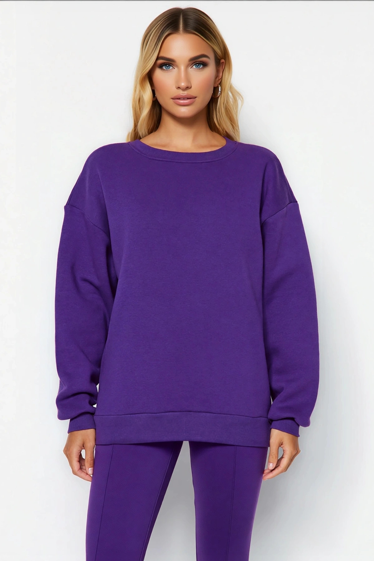 Kadın Bisiklet Yaka Düşük Kol Oversize Kalın Örme Sweatshirt Fonksiyonel Dayanıklı Estetik